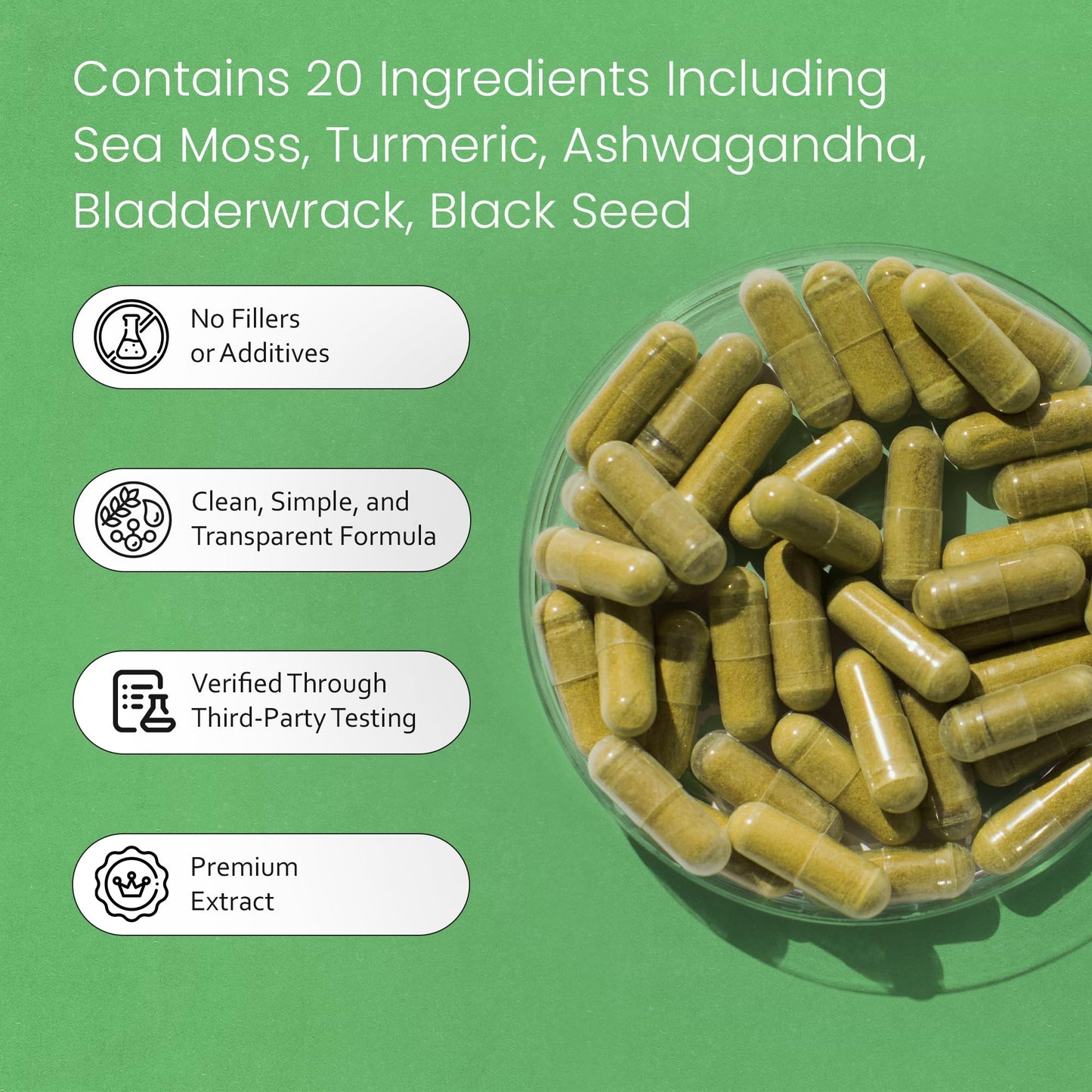 NaturaLife Labs Sea Moss & Black Seed Oil Complex with Bladderwrack, Turmeric, Ashwagandha, Burdock, Vitamin C & D3, Yellow Dock Root, Manuka, Dandelion, 90 Capsules