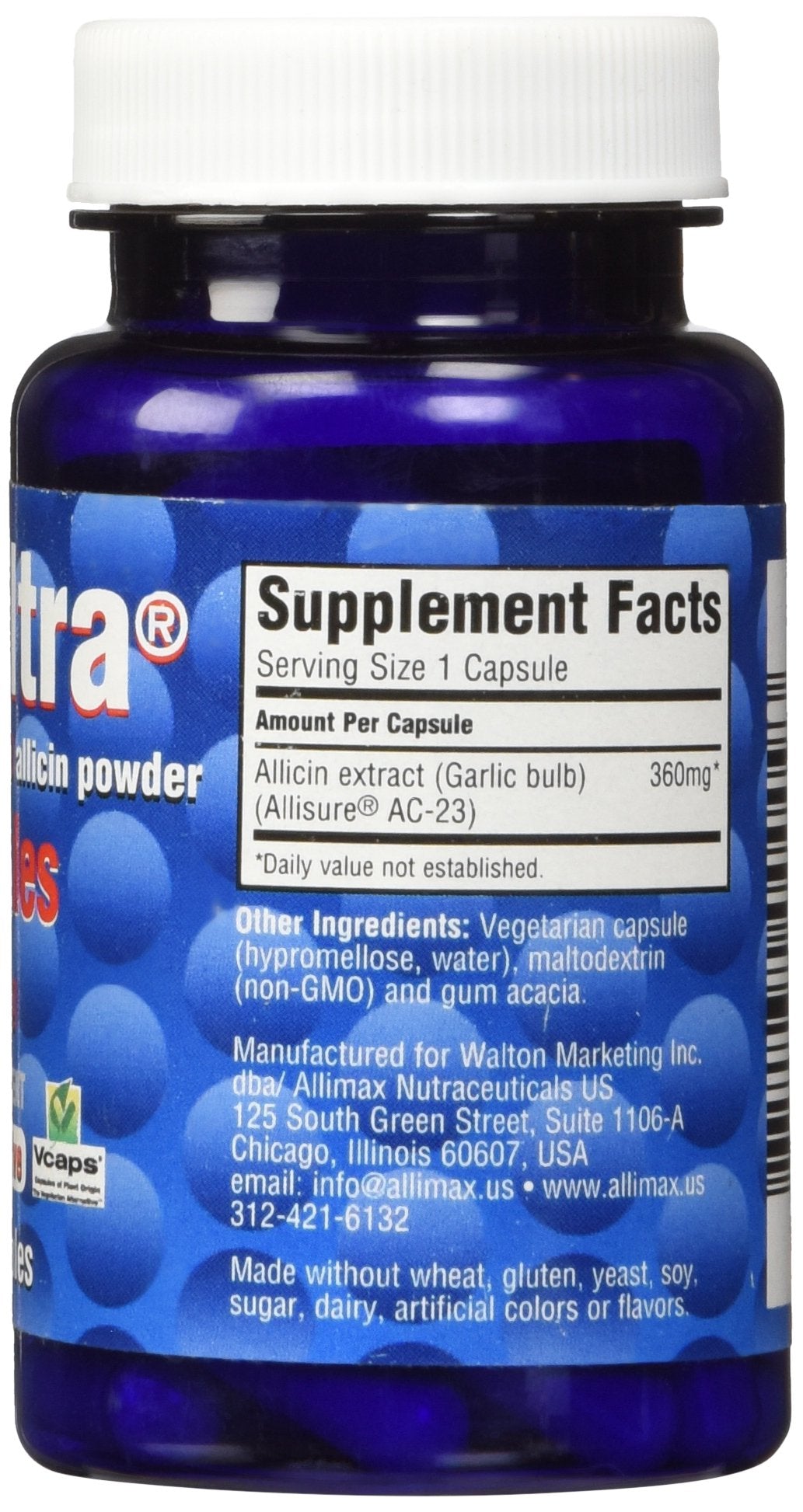 ALLIMAX AlliUltra 360mg Stabilized Allicin Garlic Supplement Capsules 30 Count