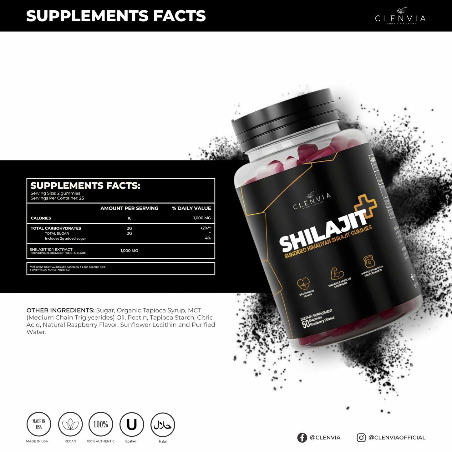 CLENVIA Sundried Himalayan Shilajit Capsule 1000mg, 50 Capsules