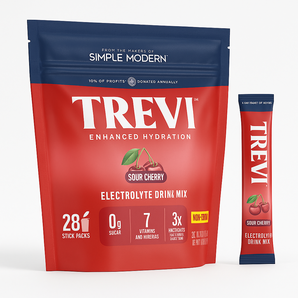 TREVI Electrolytes Powder Packets, Sugar Free Sour Cherry, 28 Count