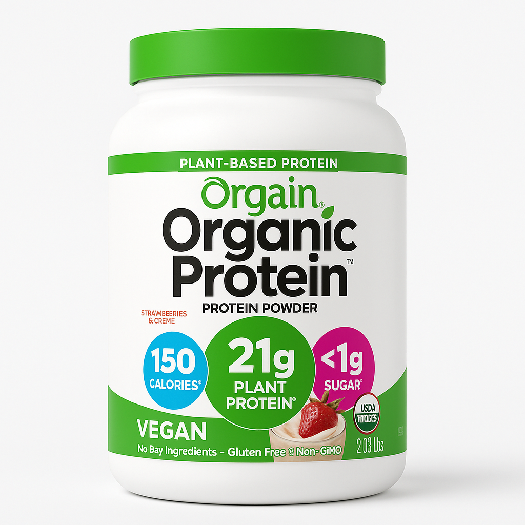 Orgain Vegan Protein Powder, Strawberries & Cream, 2.03 lb Pack of 1