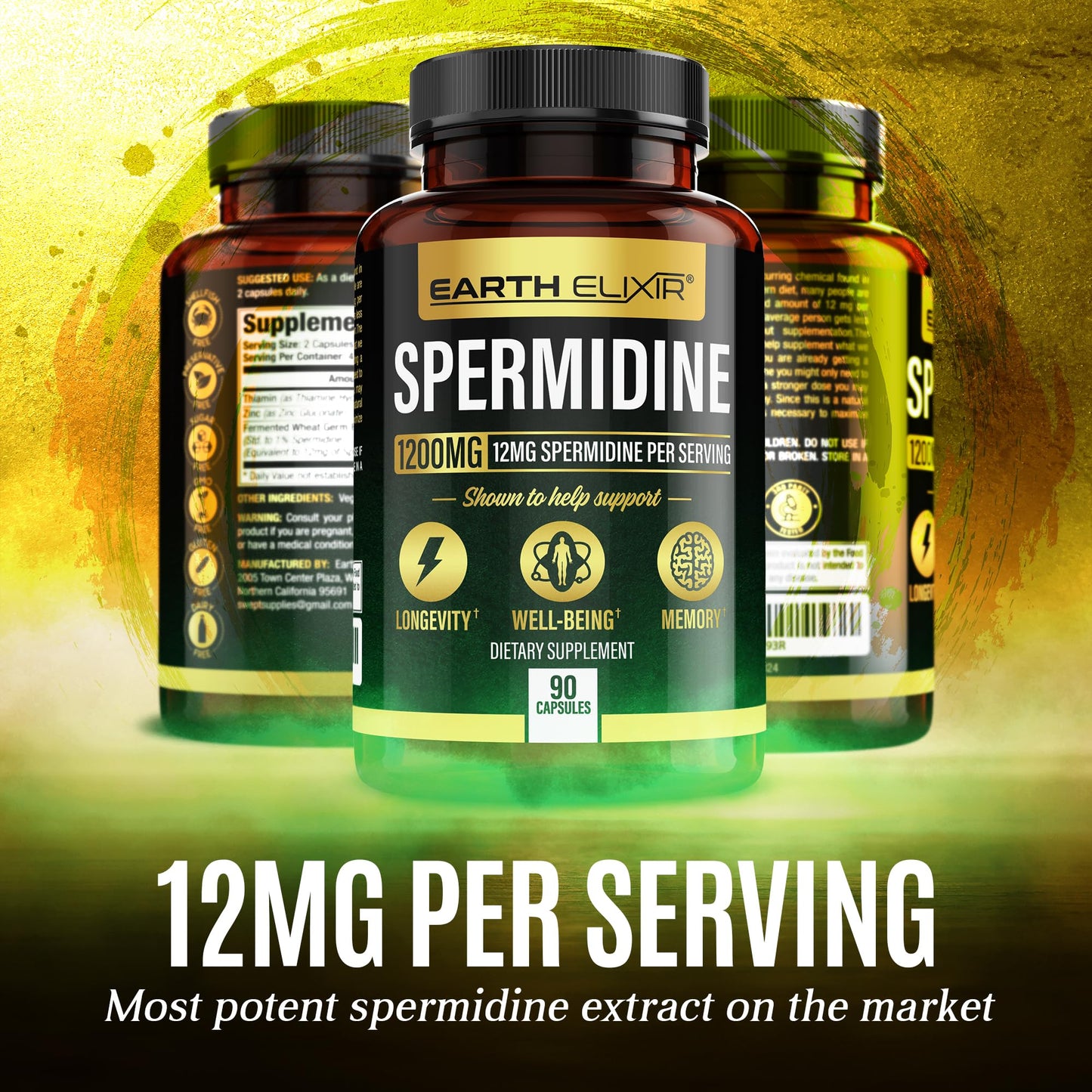 Earth Elixir Spermidine Supplements 1200mg Capsules 90 Count