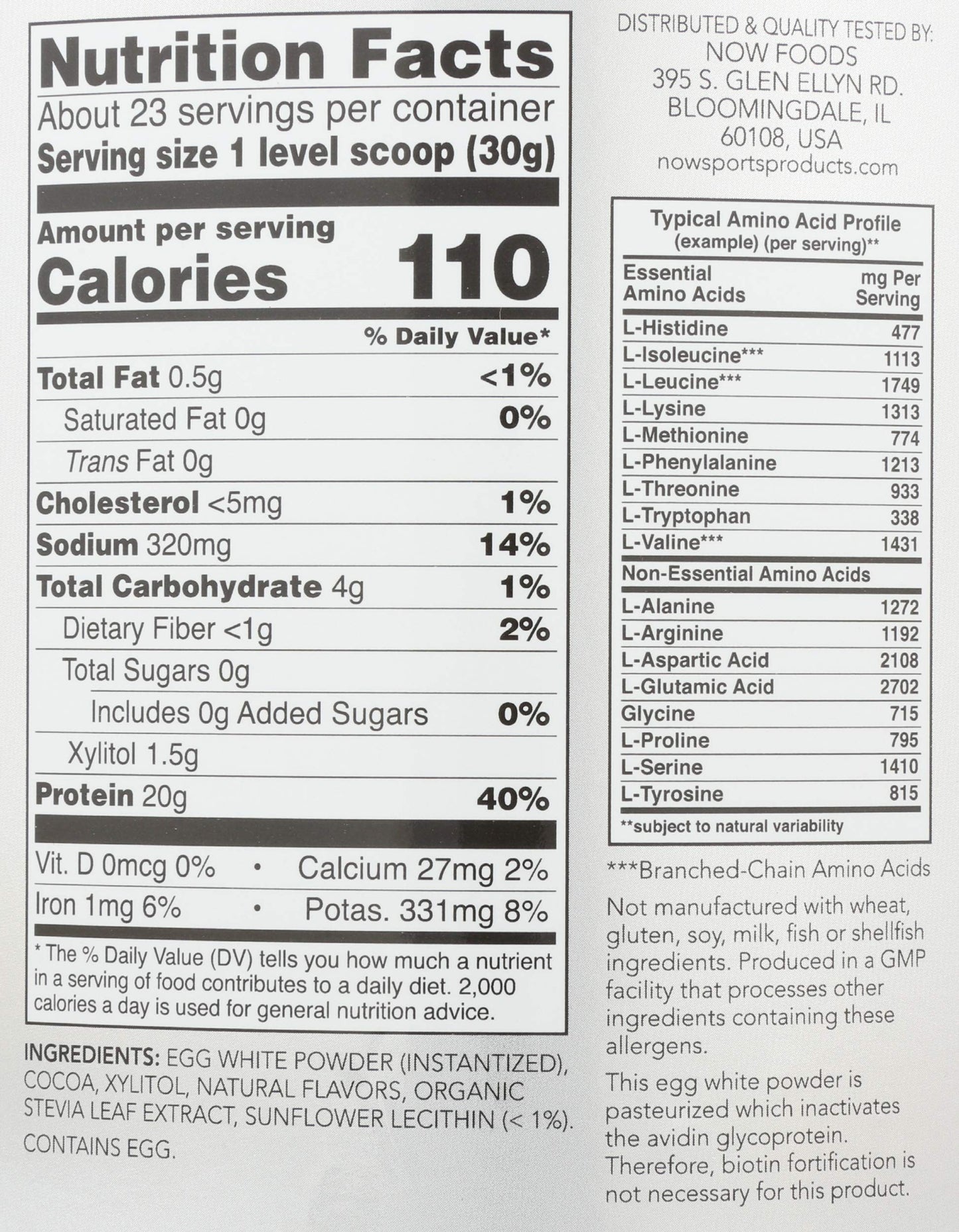 NOW Foods Egg White Protein Powder Chocolate 24 Ounces