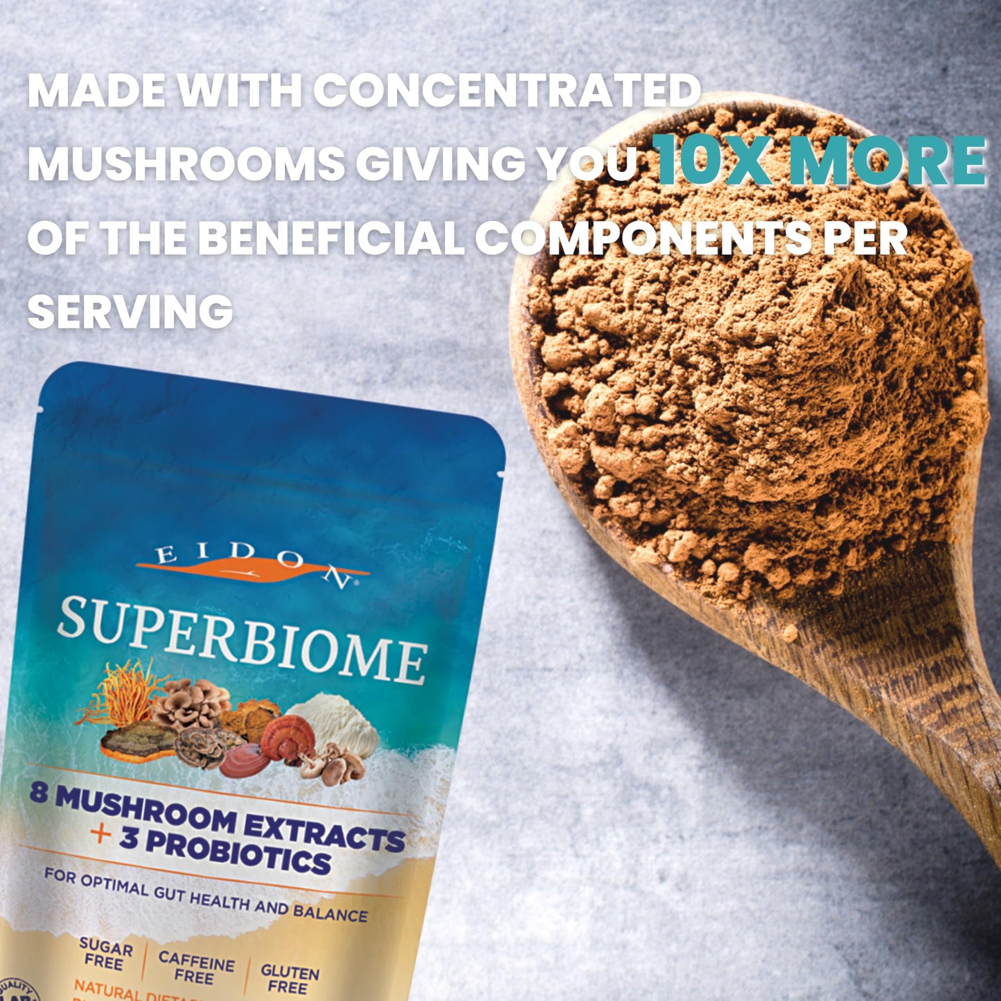 Eidon Ionic Minerals SuperBiome Mushroom Probiotics Powder Blend, 1.08 oz