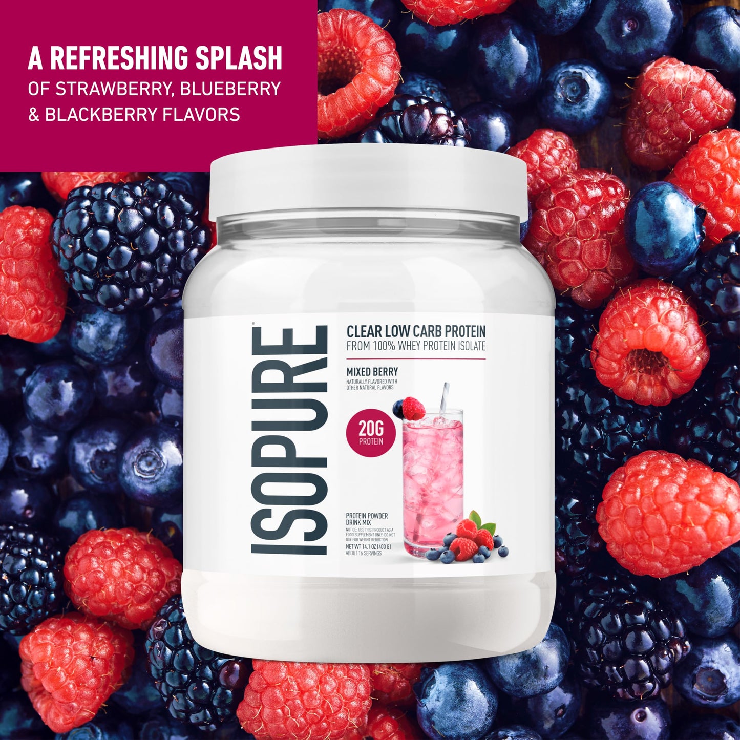 Isopure Clear Whey Isolate Protein Powder, 14.1 Oz, 16 Servings