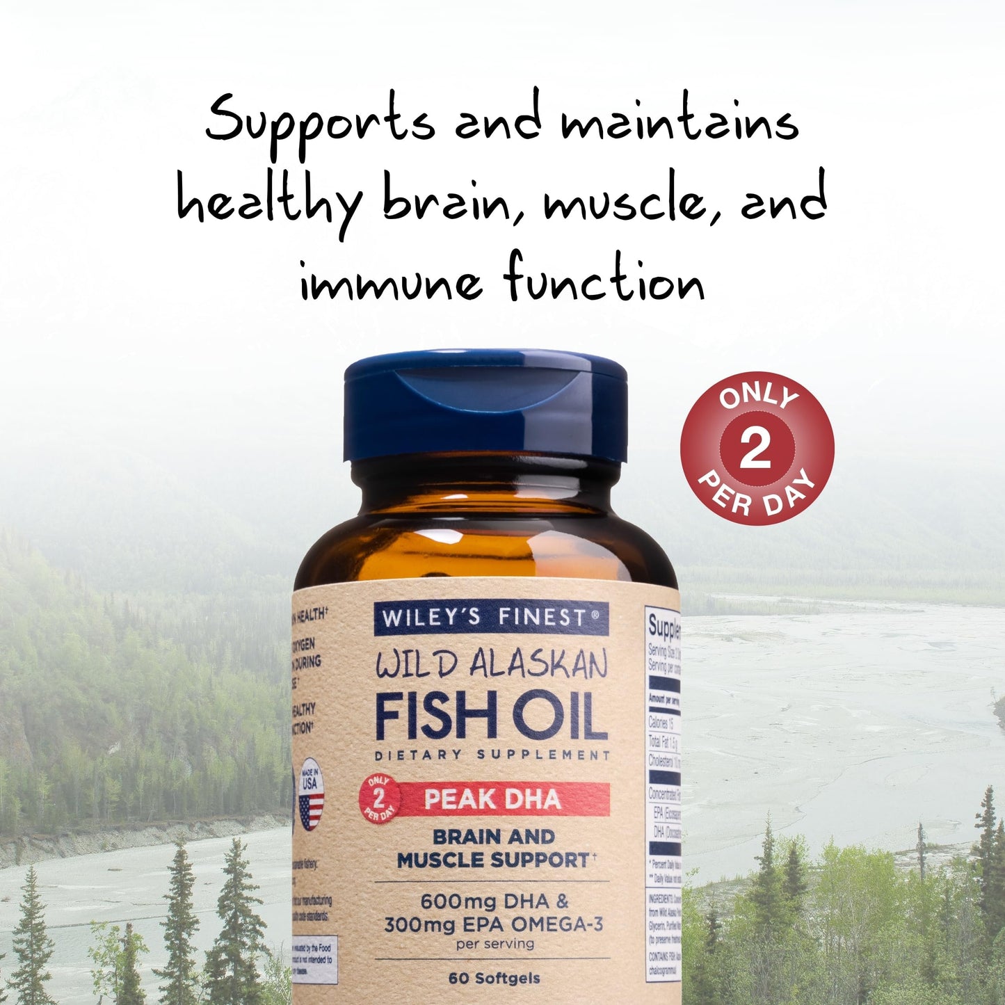Wiley's Finest Wild Alaskan Fish Oil Peak DHA Softgel, 60 Count