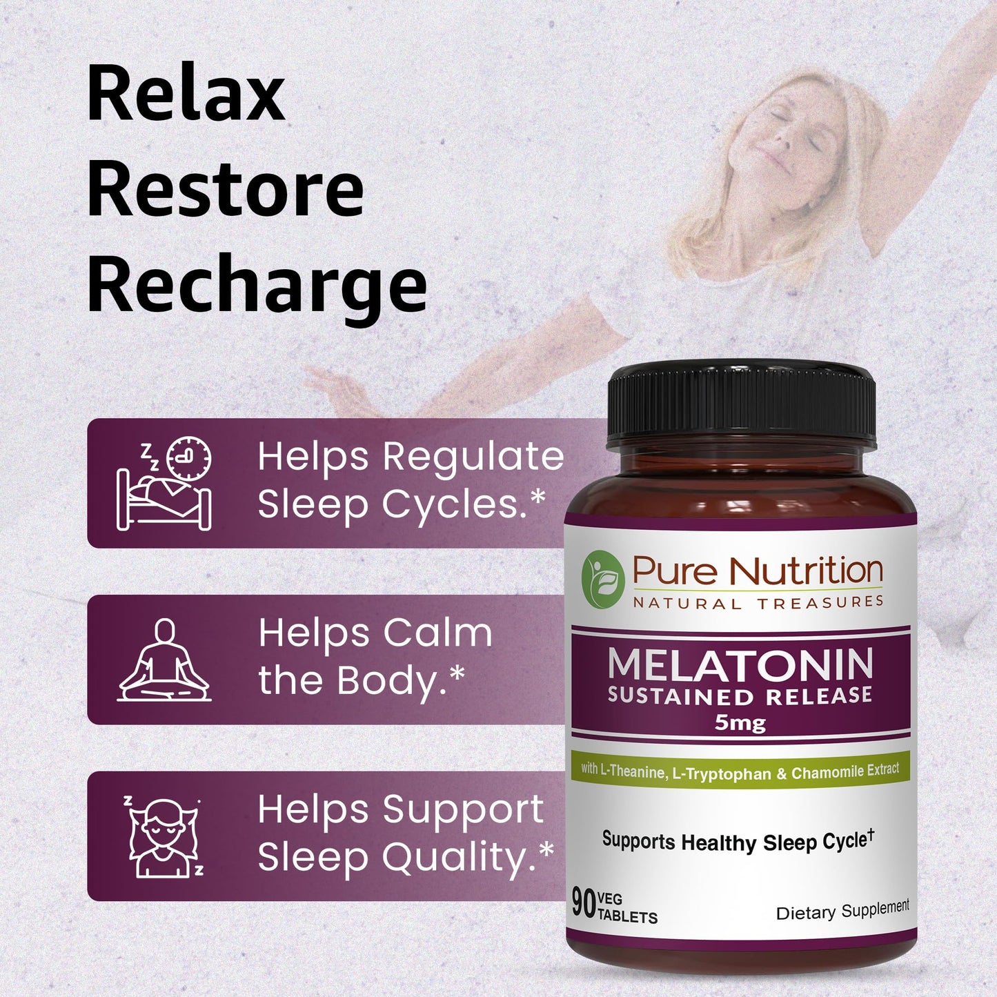 PURE NUTRITION NATURAL TREASURES Melatonin 5mg with Valeriana Wallichii Tablets, 90 Count