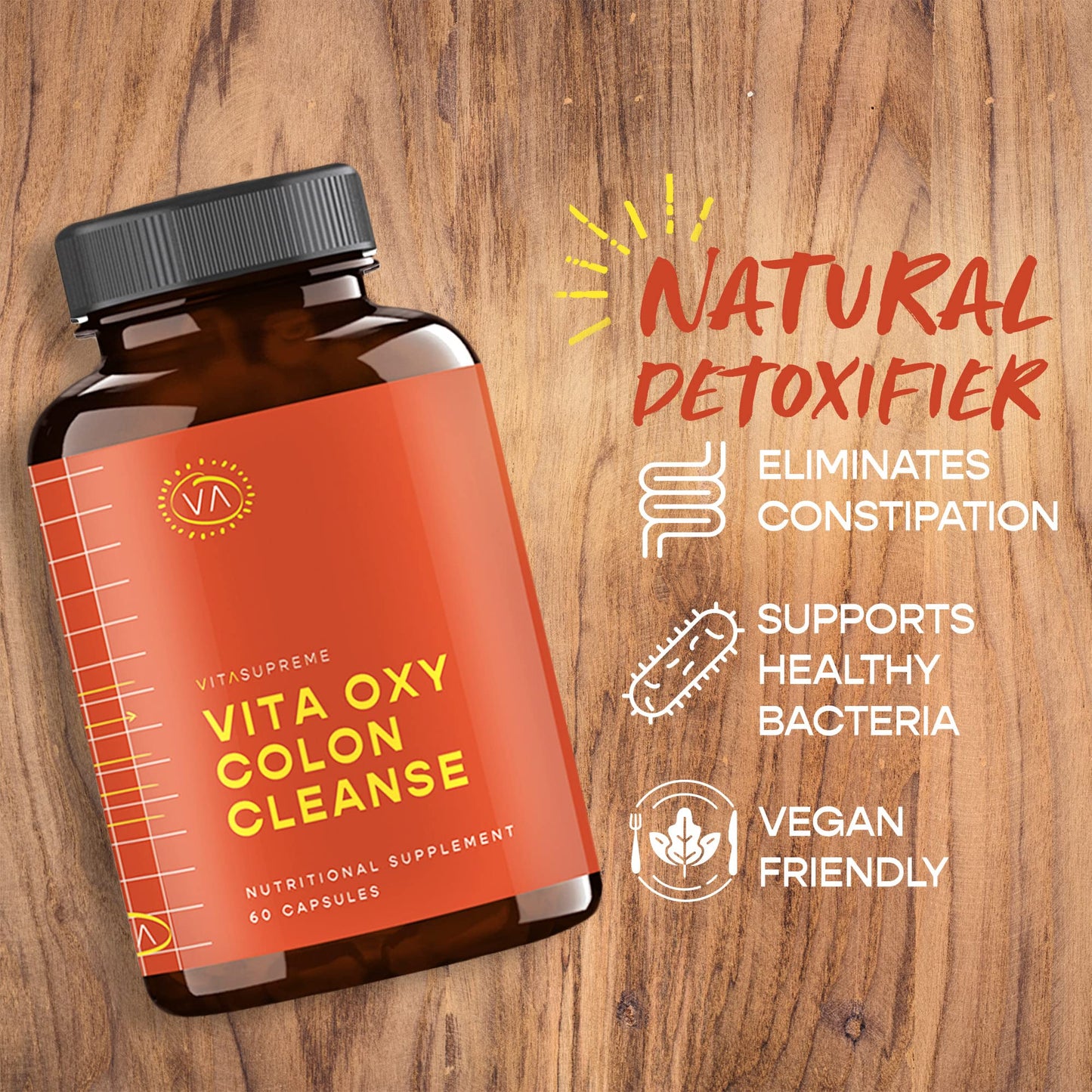 VITASUPREME Vita Oxy Colon Cleanse for Women & Men with Magnesium & Citric Acid Anhydrous, Non-GMO, Gluten-Free, Vegan Capsules, 60 Capsules
