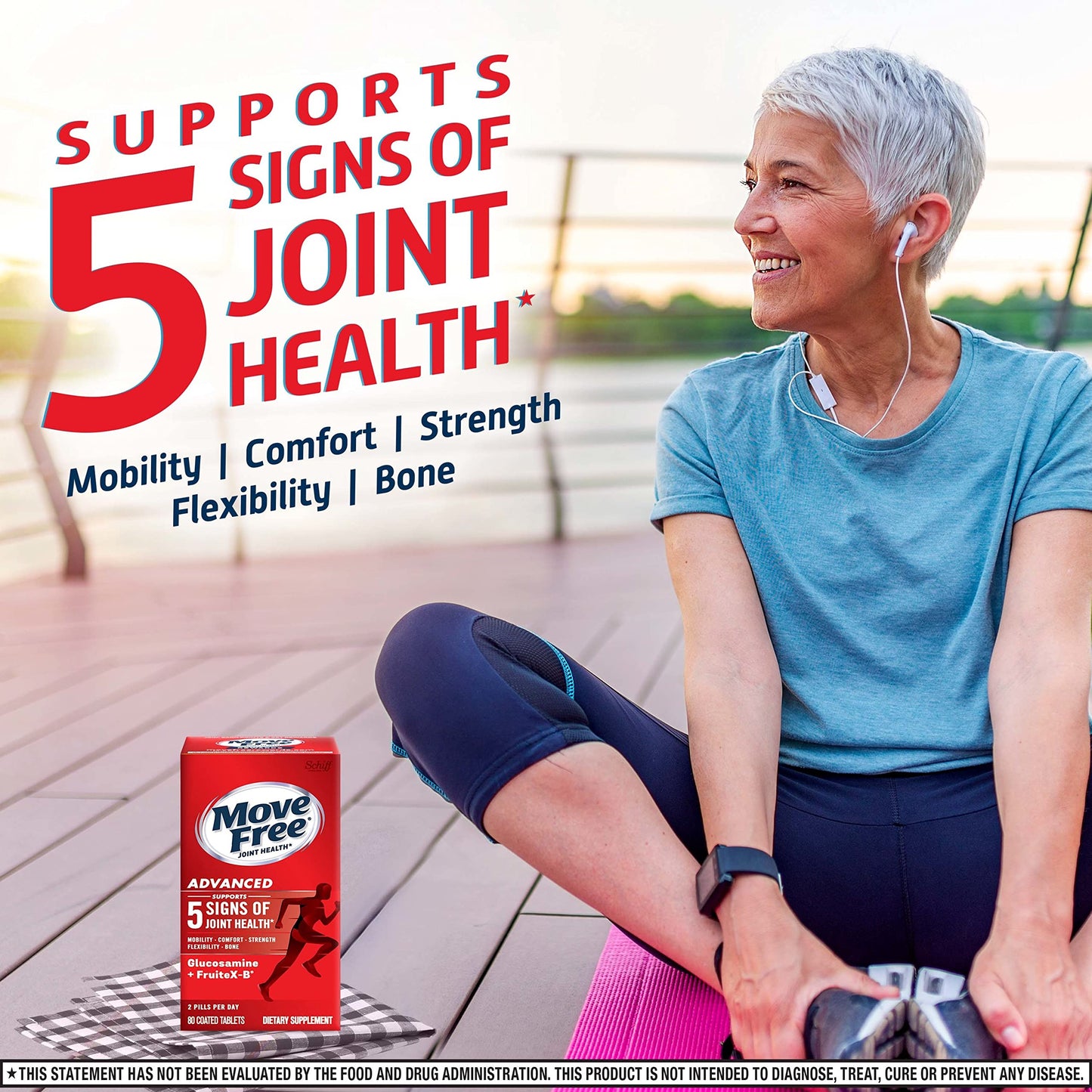 Move Free Advanced Glucosamine Chondroitin + Calcium Fructoborate Joint Support Tablet, 80 Tablets