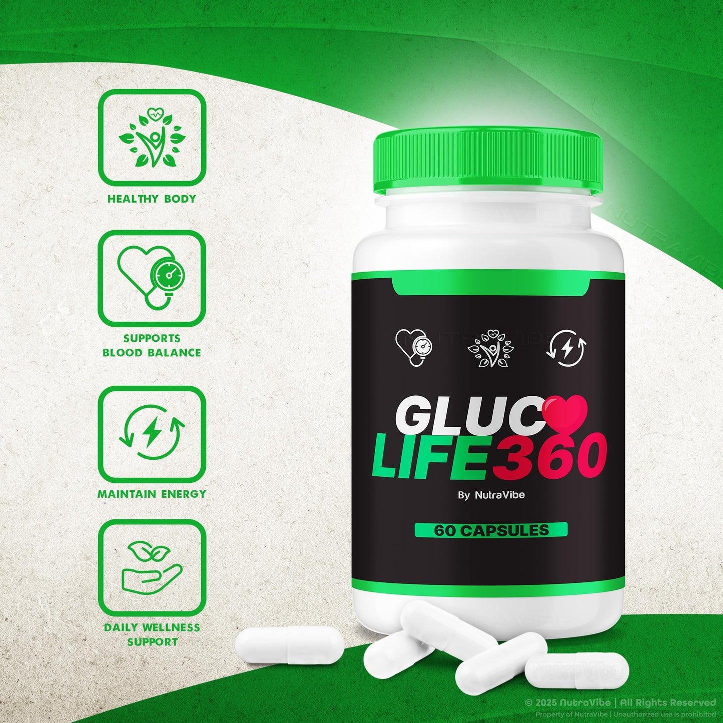 NutraVibe Gluco Life 360 180 Capsules
