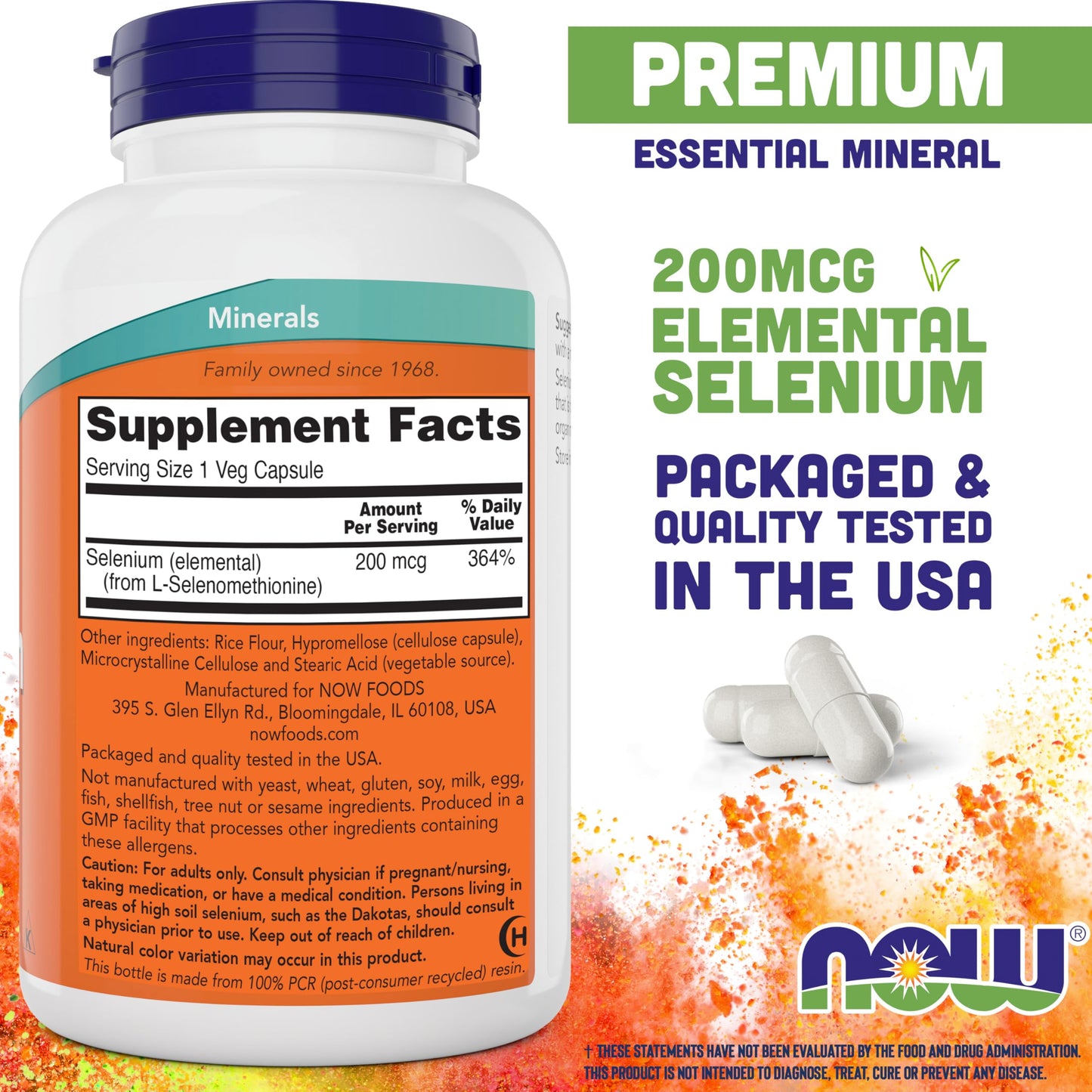 NOW Foods Selenium 200mcg L-Selenomethionine Mineral Supplement Capsules, Pack of 2, 600 Capsules