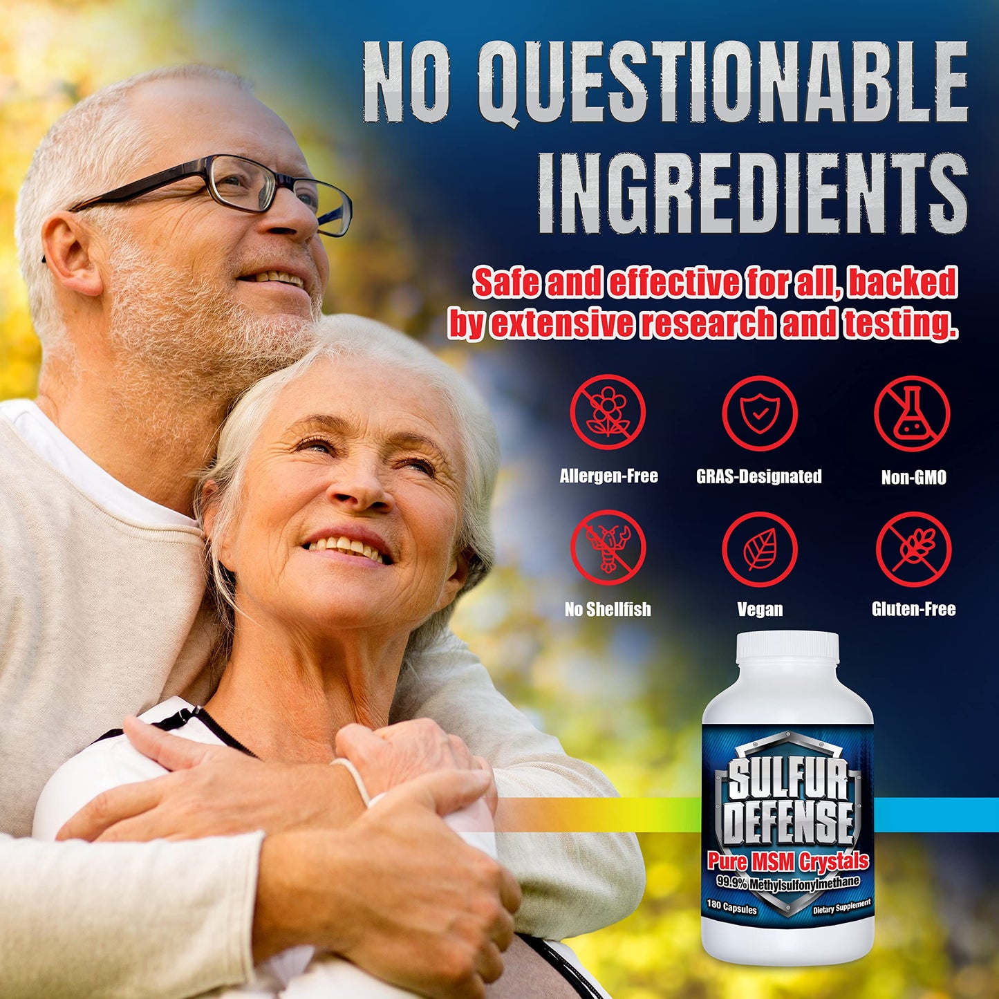 7 Lights Sulfur Defense Opti-MSM 99.9% Pure MSM Capsules, 180 Capsules