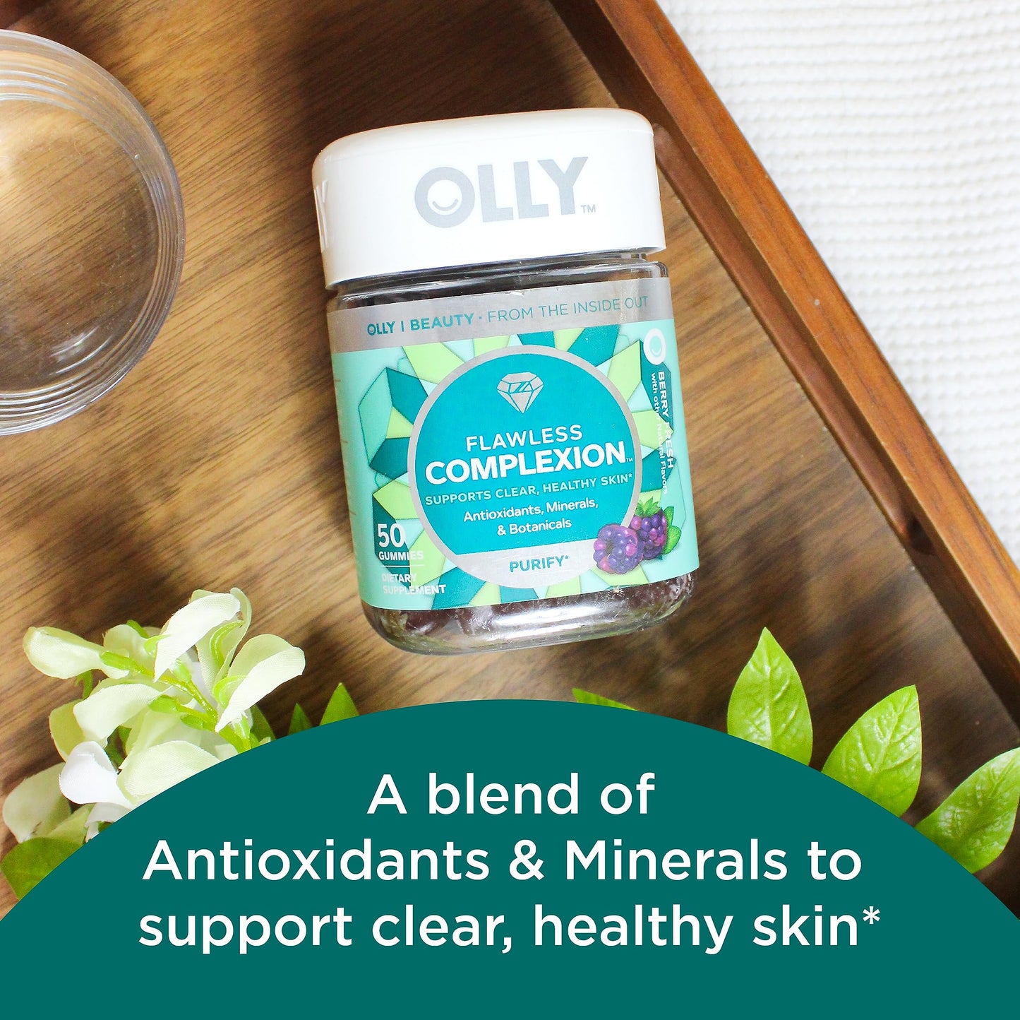 OLLY Undeniable Beauty Gummy & Flawless Complexion Gummy, Berry, Chewable Multivitamin, 50 Count