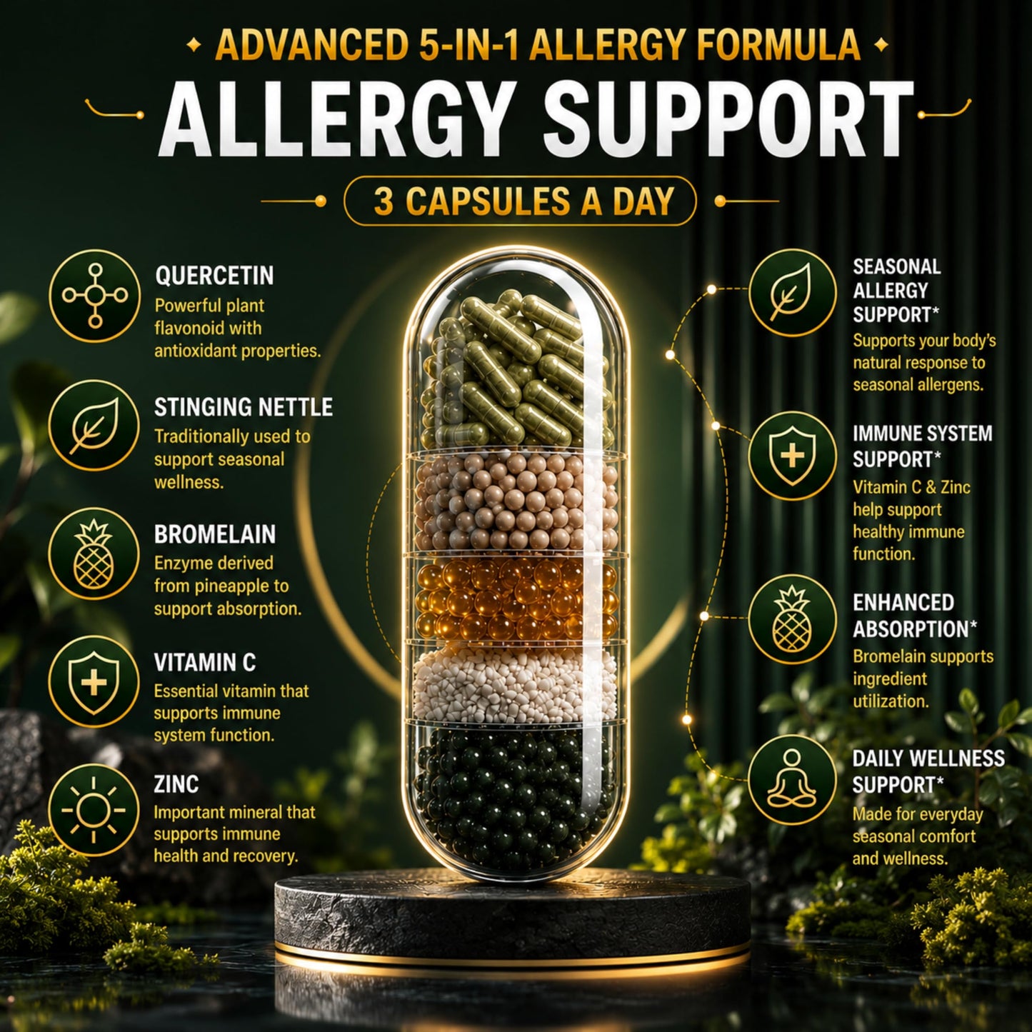 Norlevos Quercetin Complex 1000 mg with Bromelain, Stinging Nettle, Vitamin C & Zinc – Sinus, Immune & Respiratory Support, Non-GMO, Natural Antioxidant, 120 Vegan Capsules