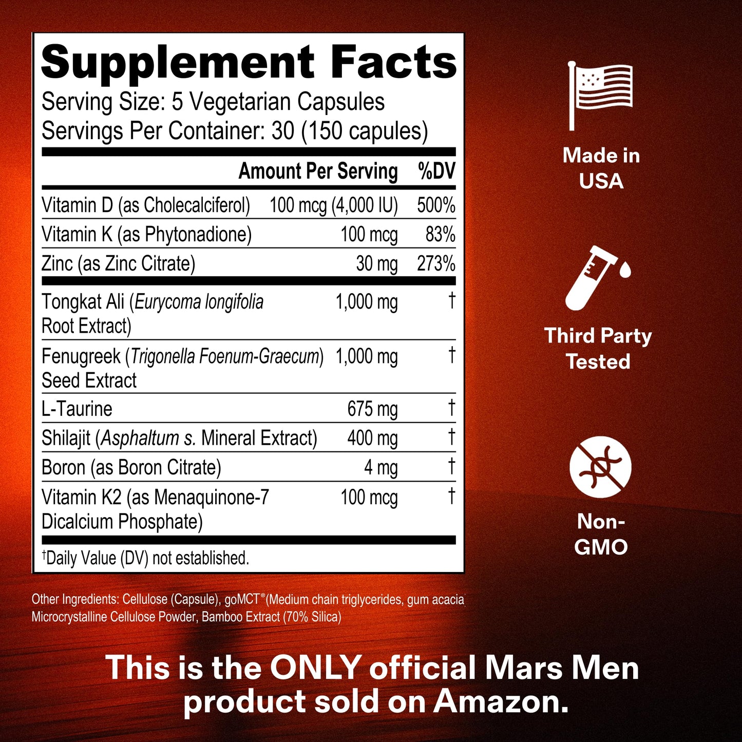 MARS MEN Testosterone Booster for Men 150 Capsules