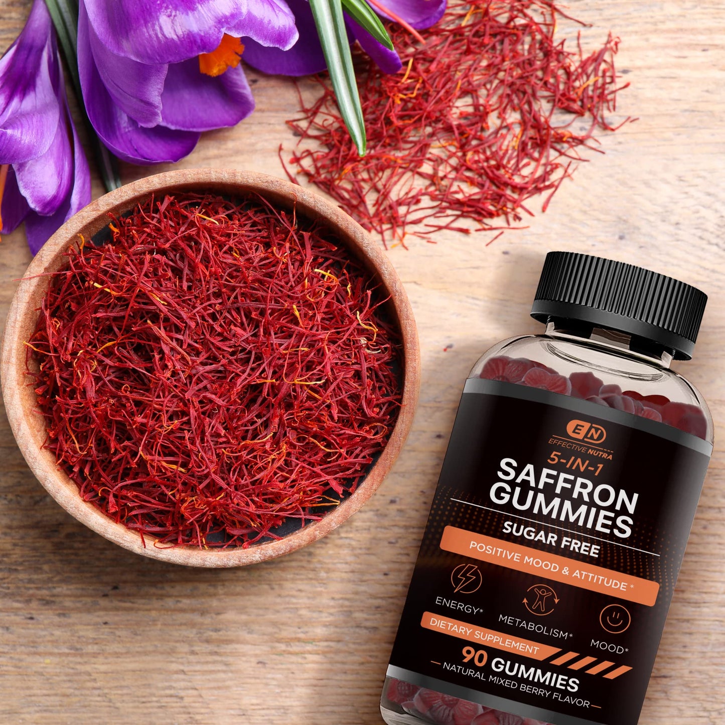 Effective Nutra Saffron Gummies for Adults, 88.5 mg, 5-in-1, 90 Count