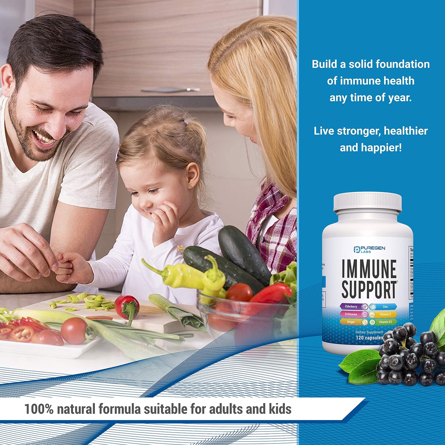 P Puregen Labs 6 in 1 Immune Support Capsules, 120 Count