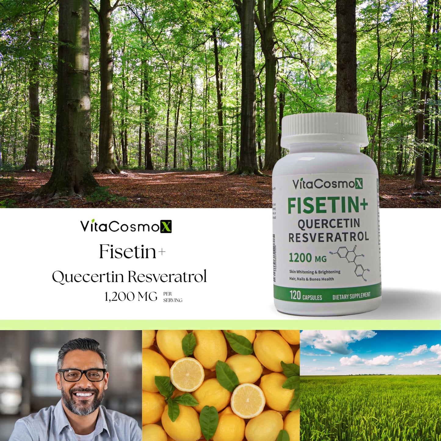 VitaCosmoX Fisetin Quercetin Resveratrol Supplement Capsules 240 Count