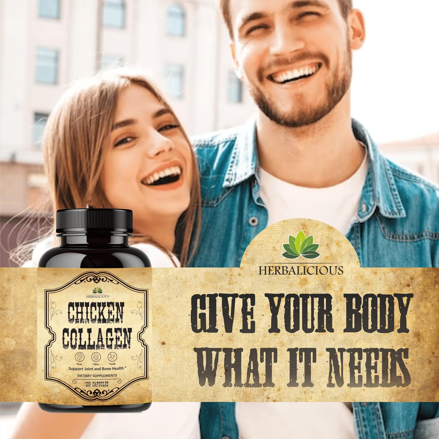 HERBALICIOUS Chicken Collagen Capsules, 120 Count