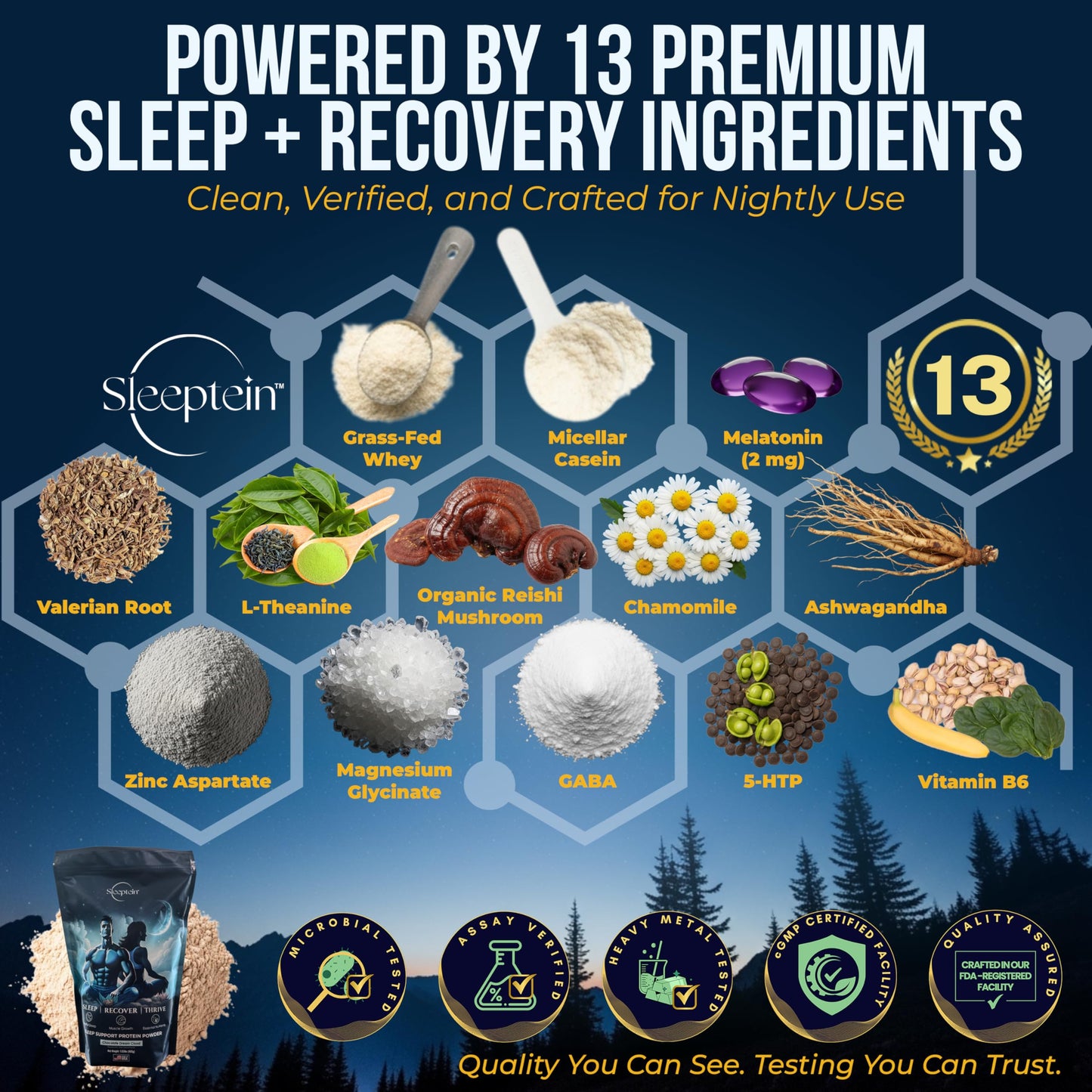 Sleeptein Sleep Support Protein Powder Nighttime Recovery, Powder, 16.32 oz