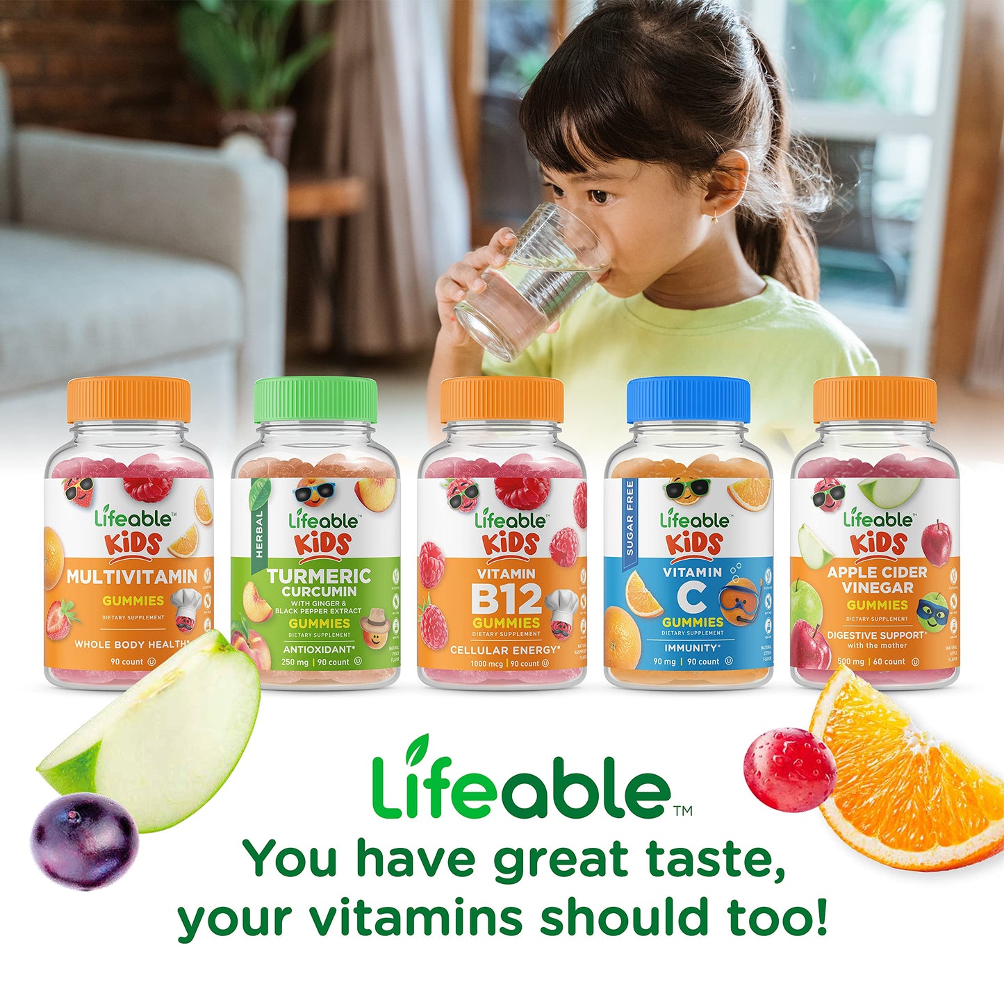 Lifeable Sugar Free B Complex Kids + Vitamin D Kids Gummies Bundle, Chewable, 180