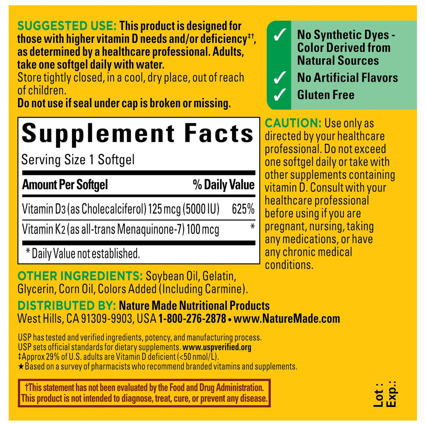 Nature Made Vitamin D3 K2 Supplement Softgels 30 Count