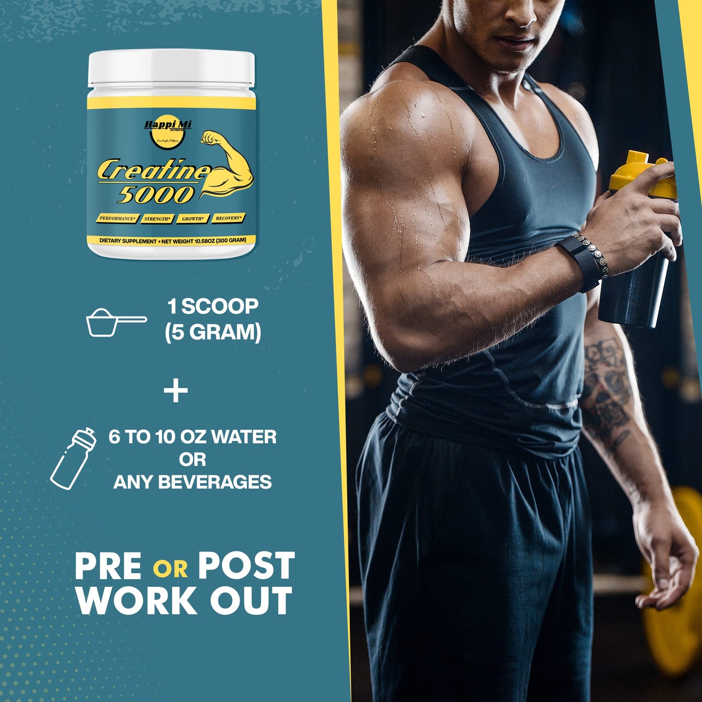 Happi Mi Nutrition Micronized Creatine Monohydrate Powder, Unflavored, 60 Servings