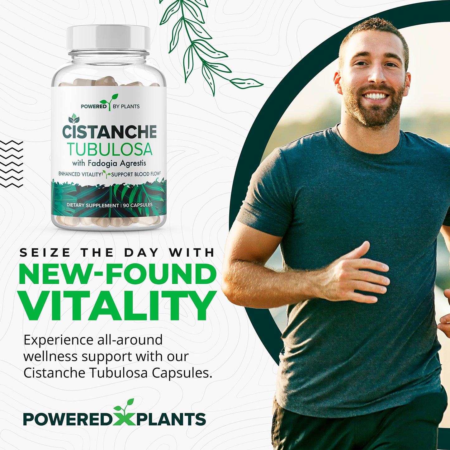POWERED X PLANTS Cistanche Tubulosa with Fadogia Agrestis - Promotes Vitality - Natural Supplements for Men & Women with Bioperine Capsule, 90 Count