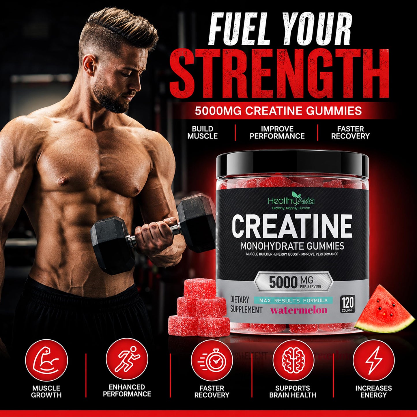 HealthyAsia Creatine Monohydrate Chewable 120 Count