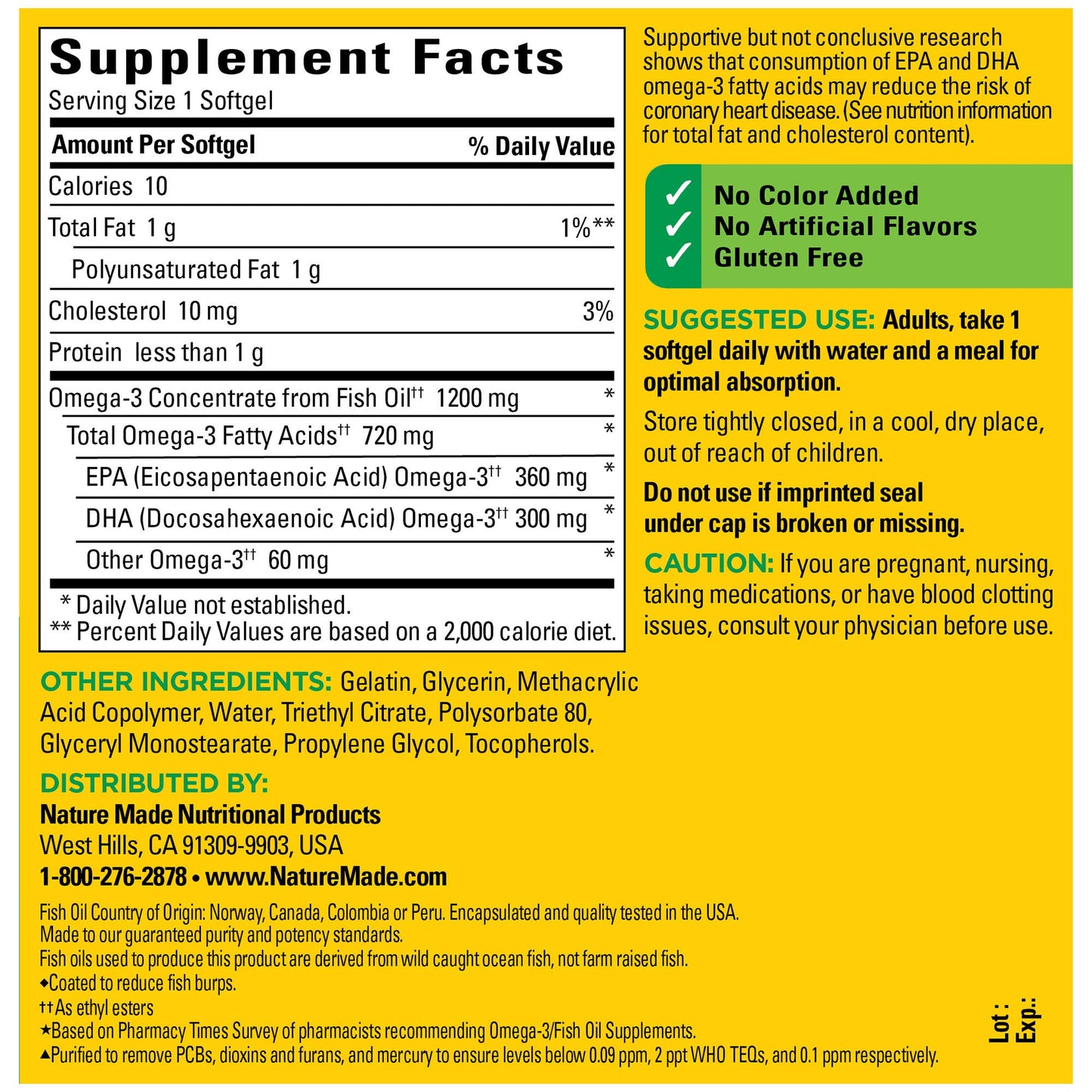 Nature Made Burp-Less Fish Oil 1200 mg One Per Day Softgels 120