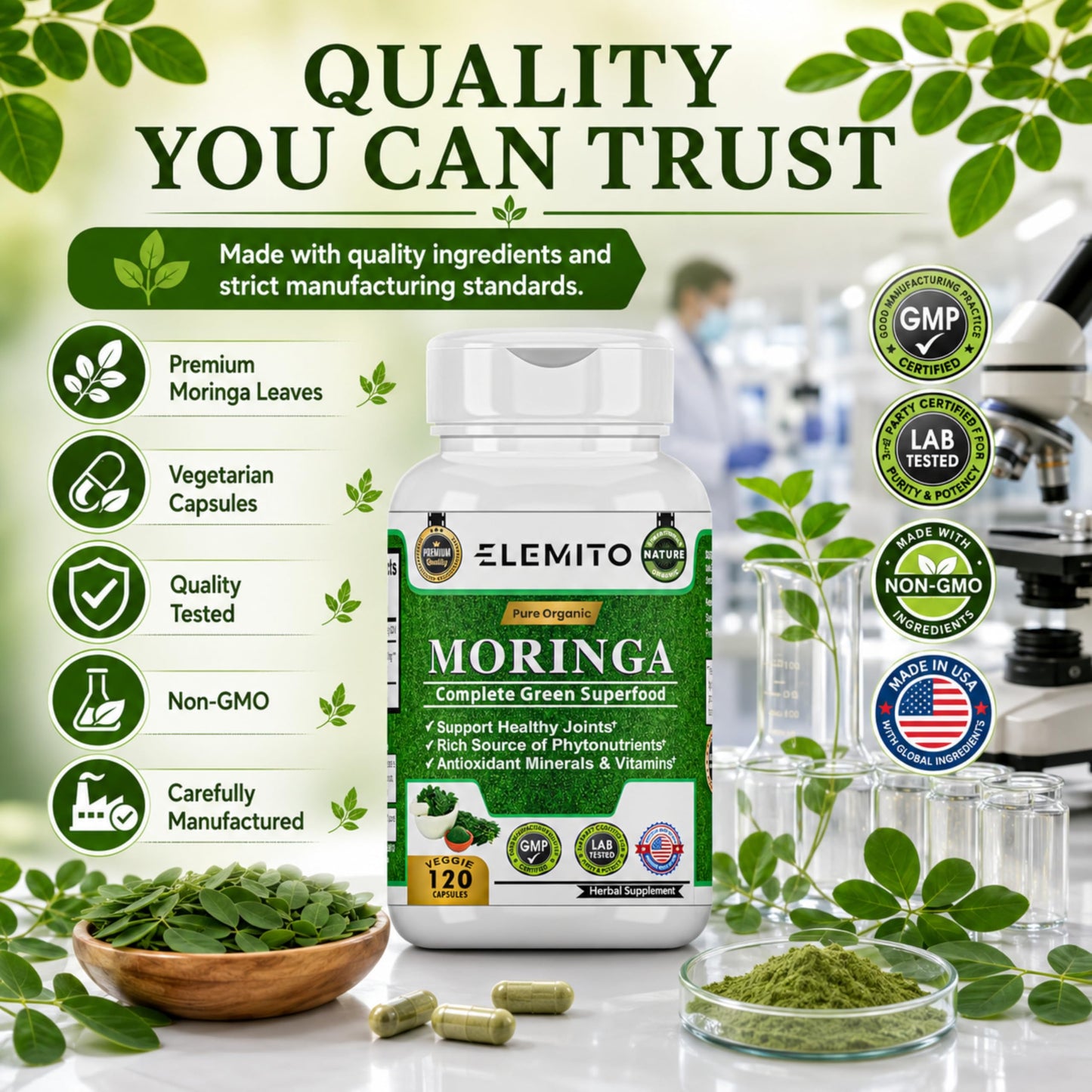 ELEMITO Moringa Oleifera 1000mg Capsules 120 Capsules