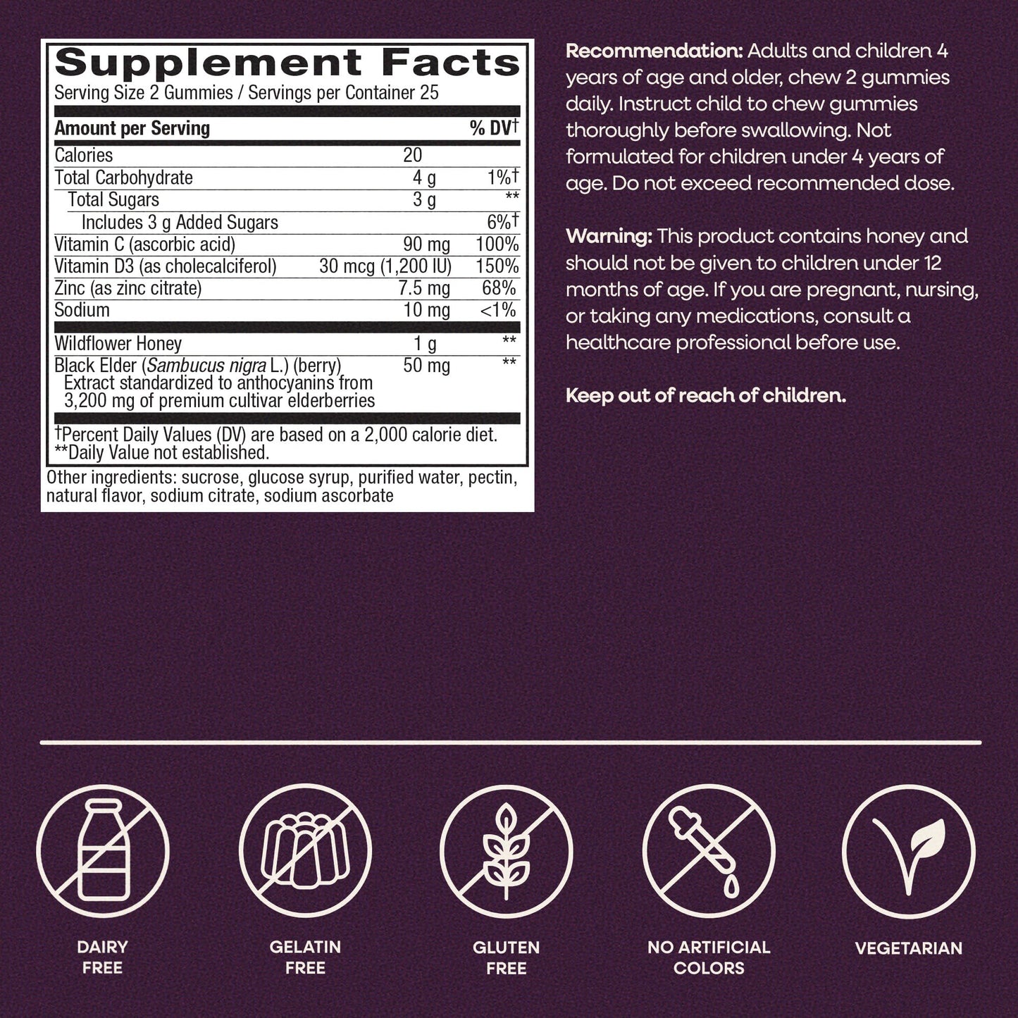 Nature's Way Sambucus Elderberry + Wildflower Honey Immune Gummy, 50 Count