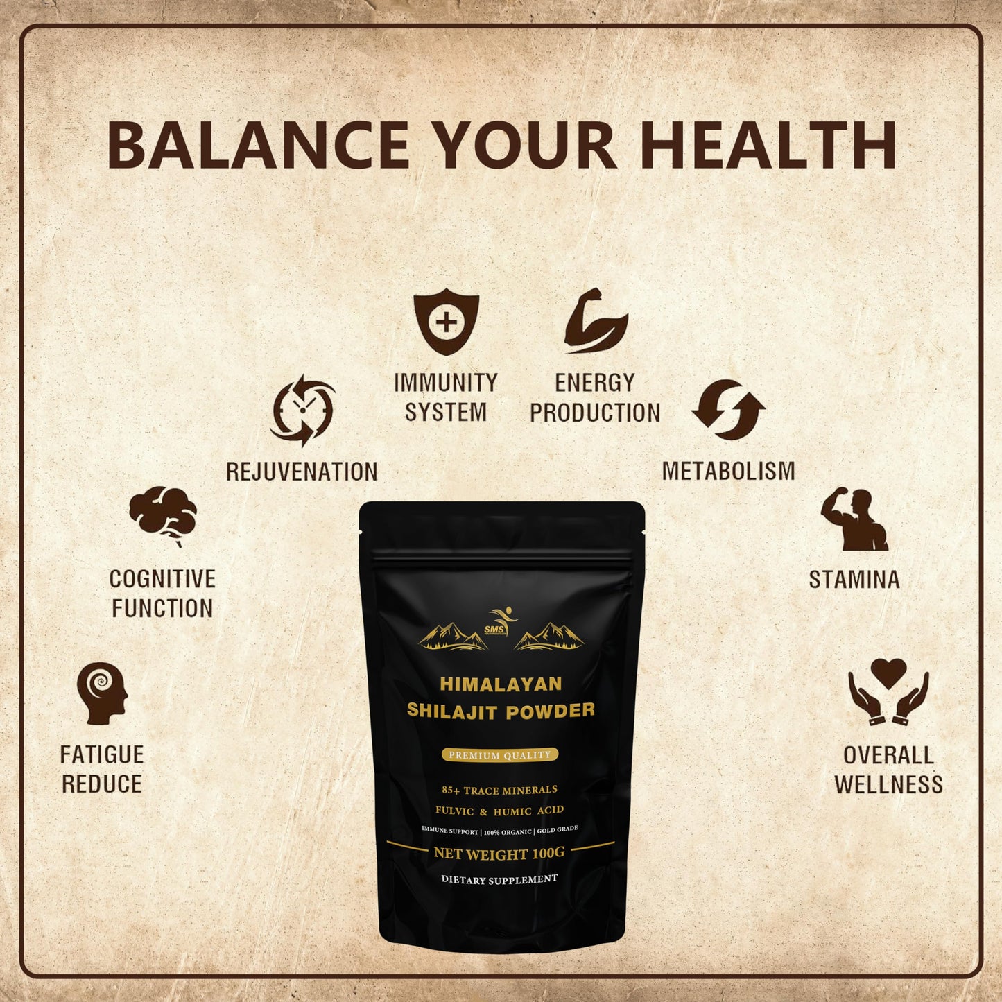 SMSHEALTHPRODUCTS.com Shilajit Powder - Himalayan Gold Grade 100% Pure with Fulvic Acid & 85+ Trace Minerals, 3.52 oz