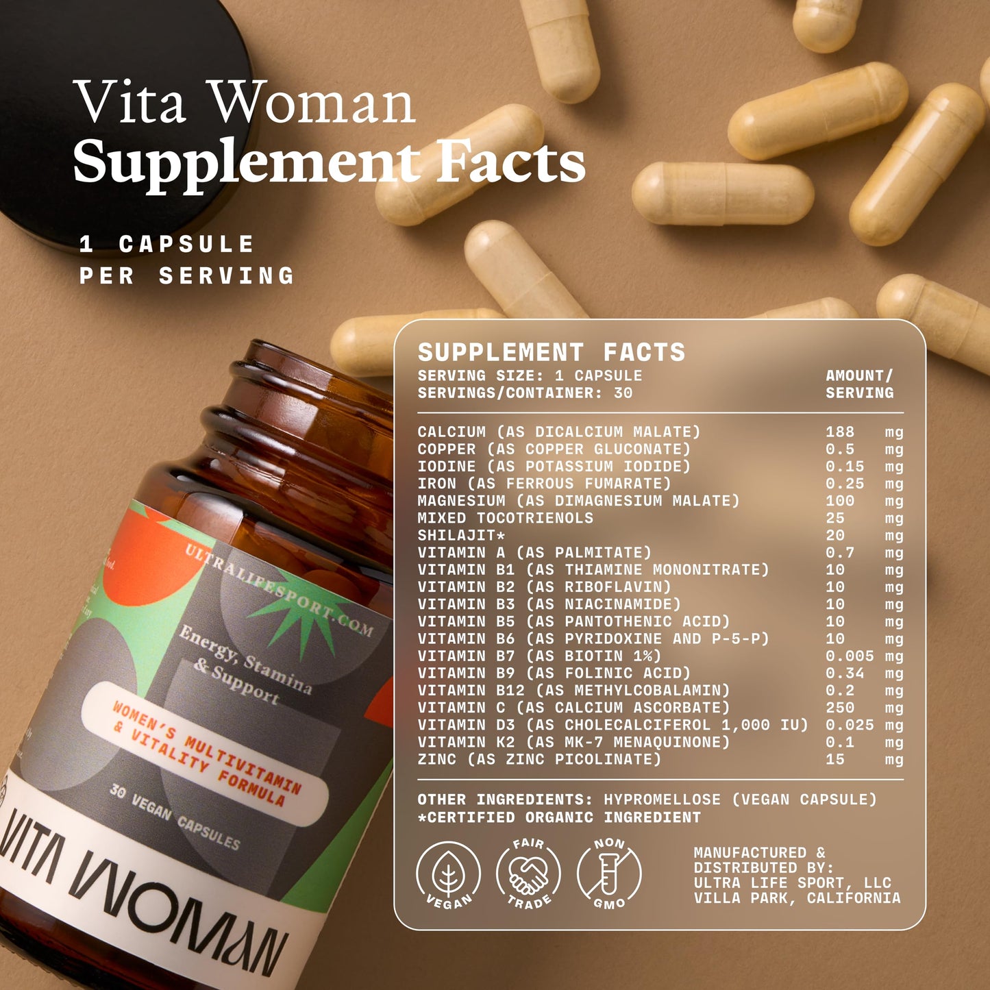 Ultra Life Sport VITA Woman Premium Multivitamin for Women Capsule, 30 Count