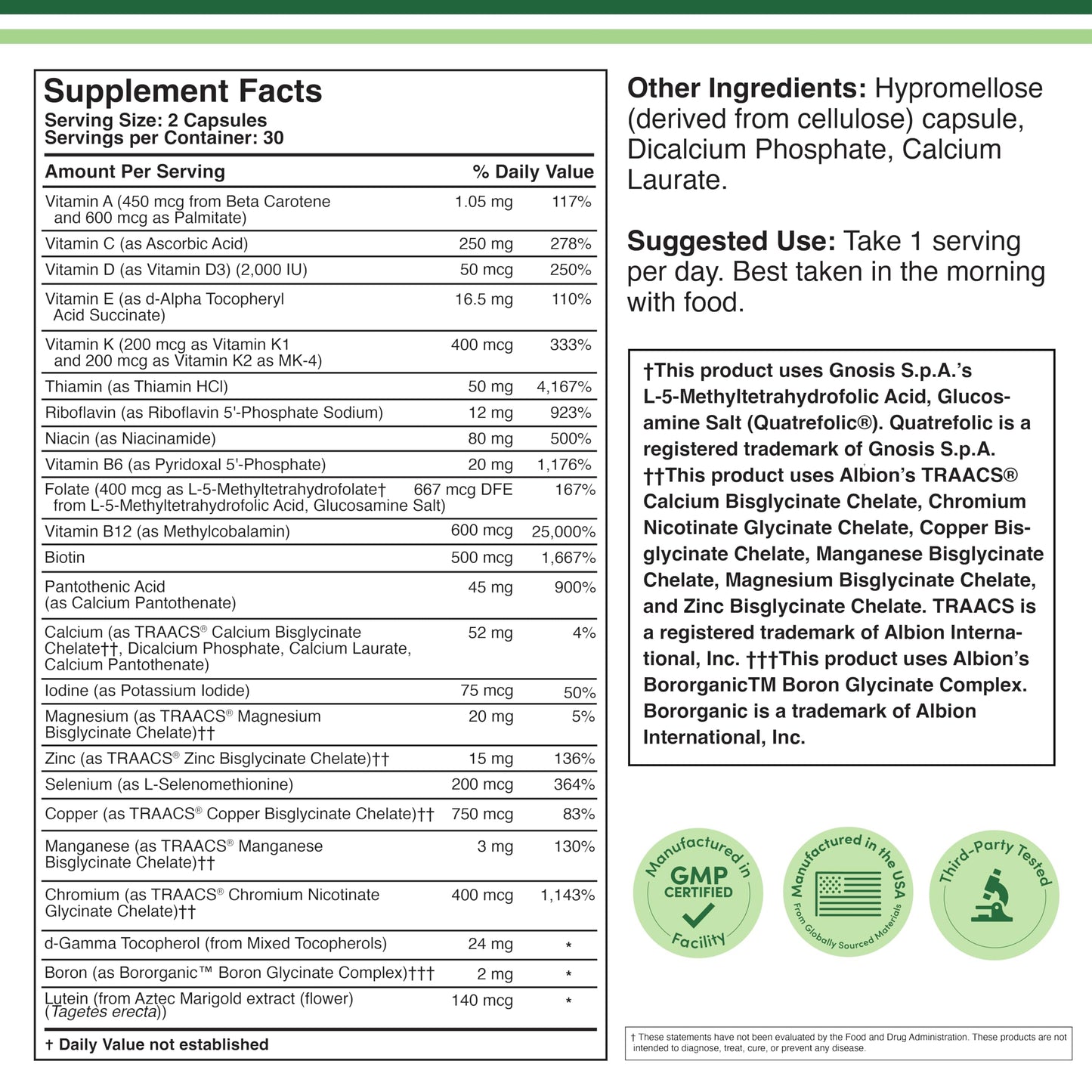 Double Wood Supplements Multivitamin with Methylated B Complex, 20-in-1 Formula, Comprehensive Daily Multi-Vitamin & Mineral Formula, 60 Capsules