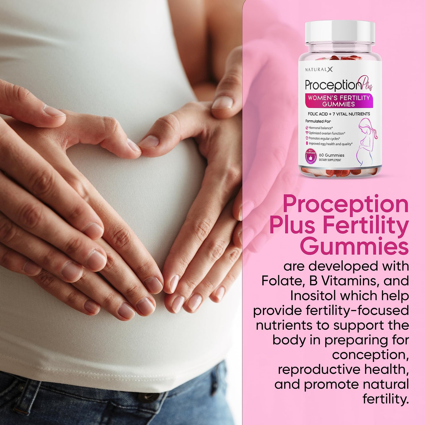 Natural X Fertility for Women - Myo-Inositol, Folic Acid, Biotin, B Vitamins Gummy 60 Count