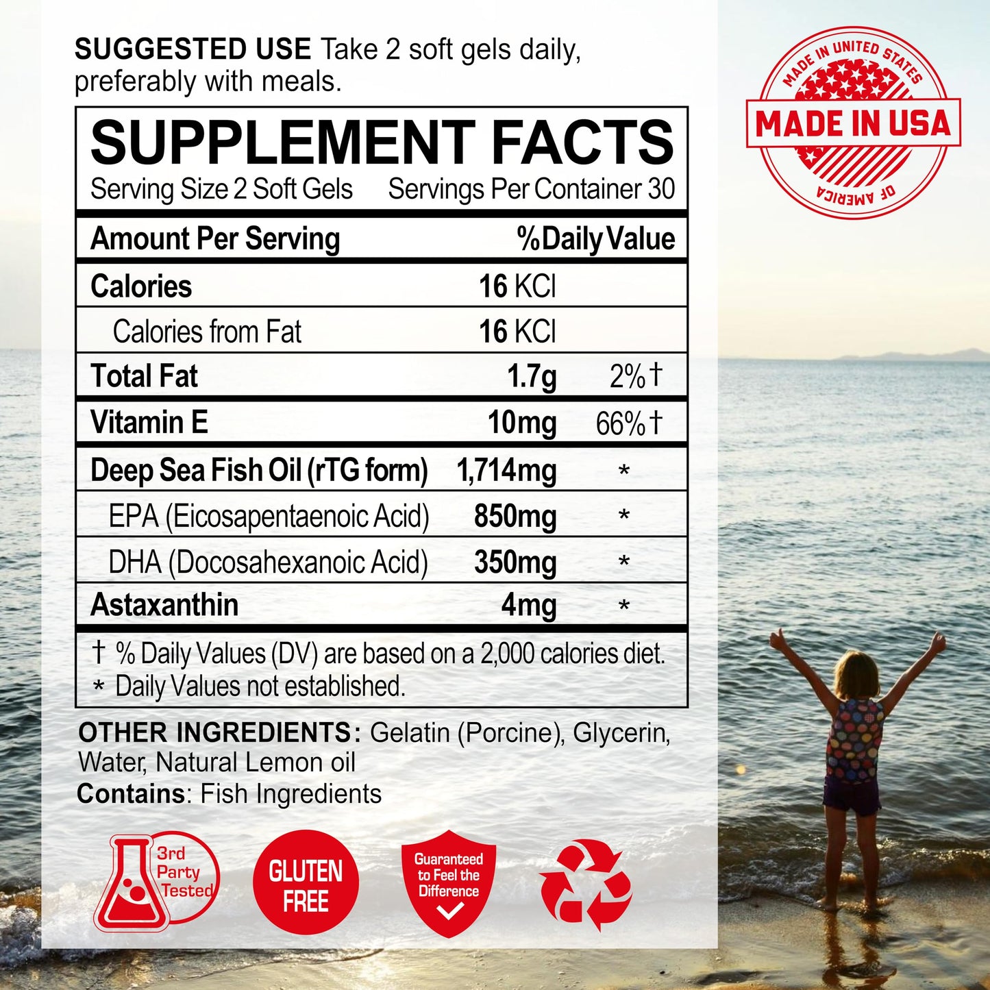 NANOWELL Red Omega-3 with Astaxanthin, DHA & EPA Immune Support Fish Oil Softgels 60 Count