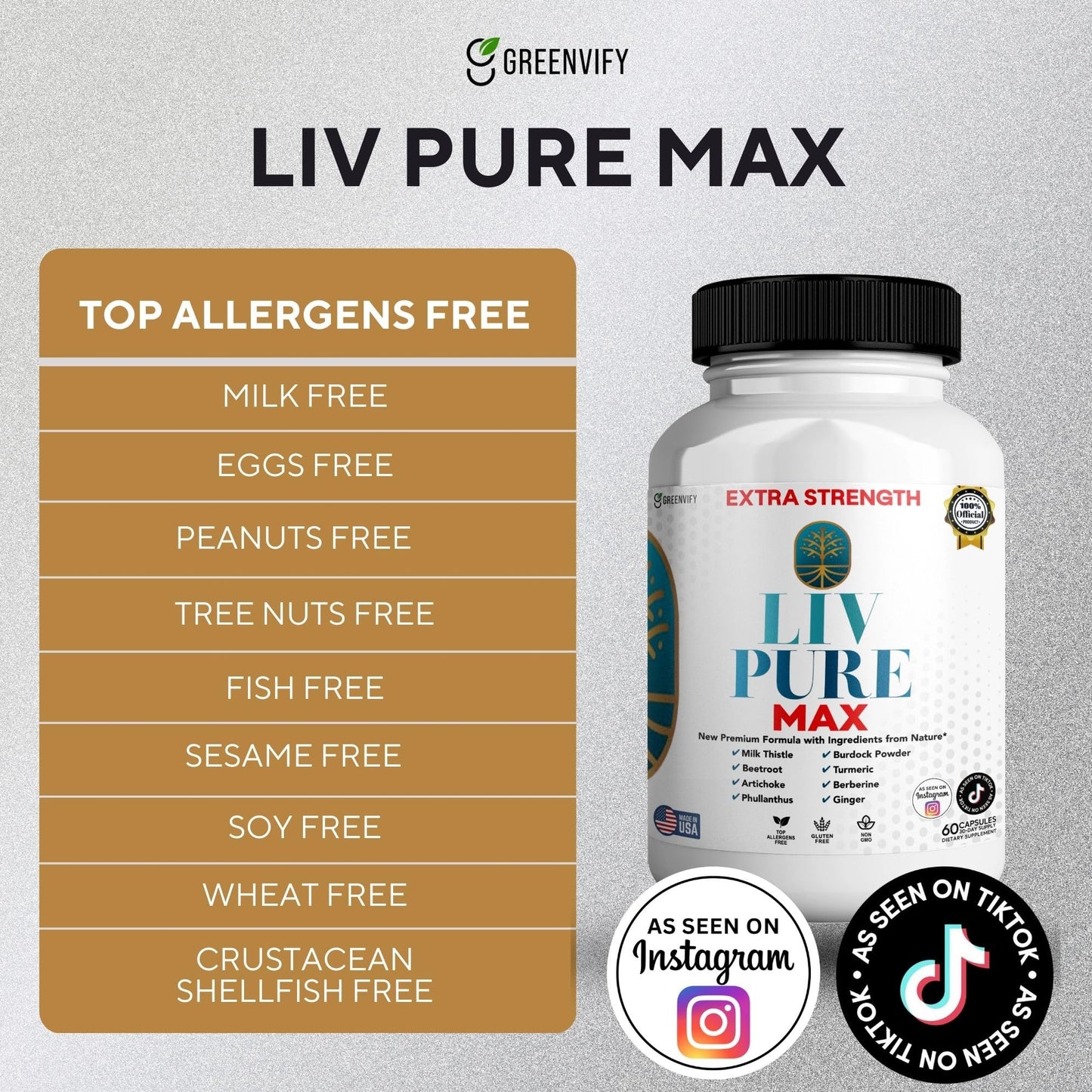 GREENVIFY Liv Pure Max Extra Strength Liver Support Supplement Capsules 120 Count