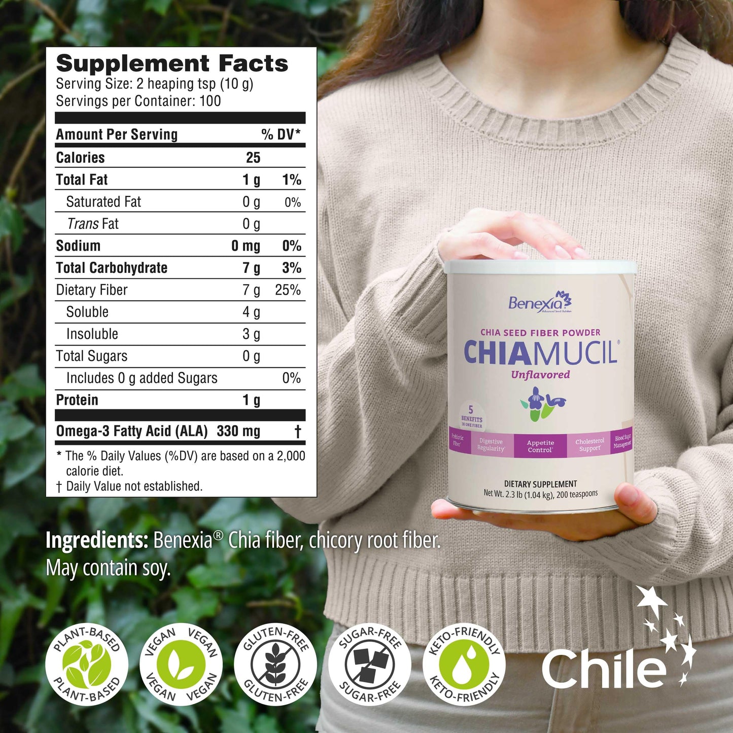 BENEXIA Chiamucil Prebiotic Chia Fiber Powder & Inulin, 36.7