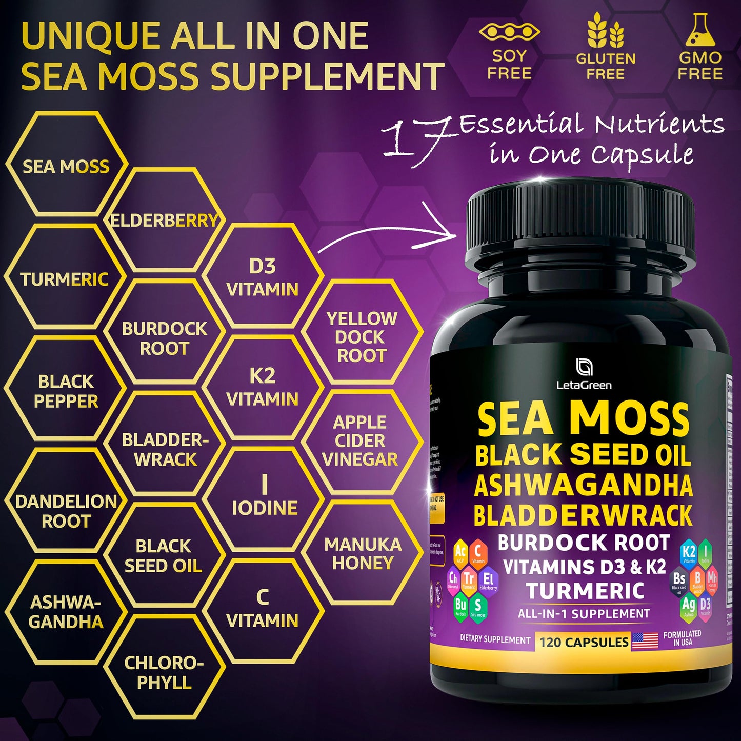 LetaGreen Sea Moss Capsules 120 Count