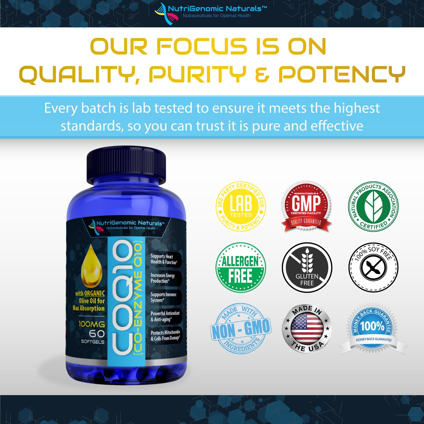 NutriGenomic Naturals CoQ10 Softgel 100 mg, 60 Softgels