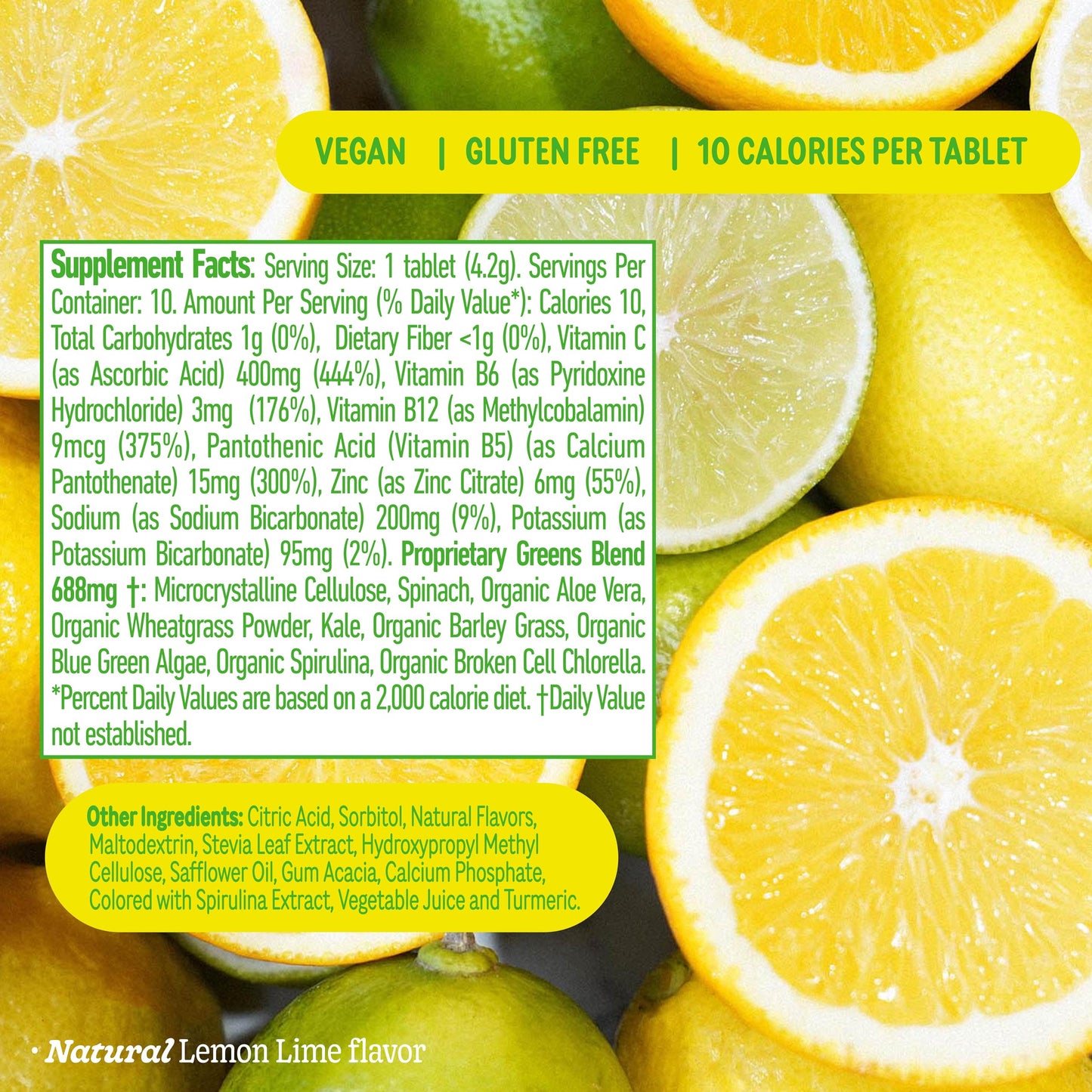 8G Daily Greens Effervescent Tablets, Lemon Lime, 30 Count