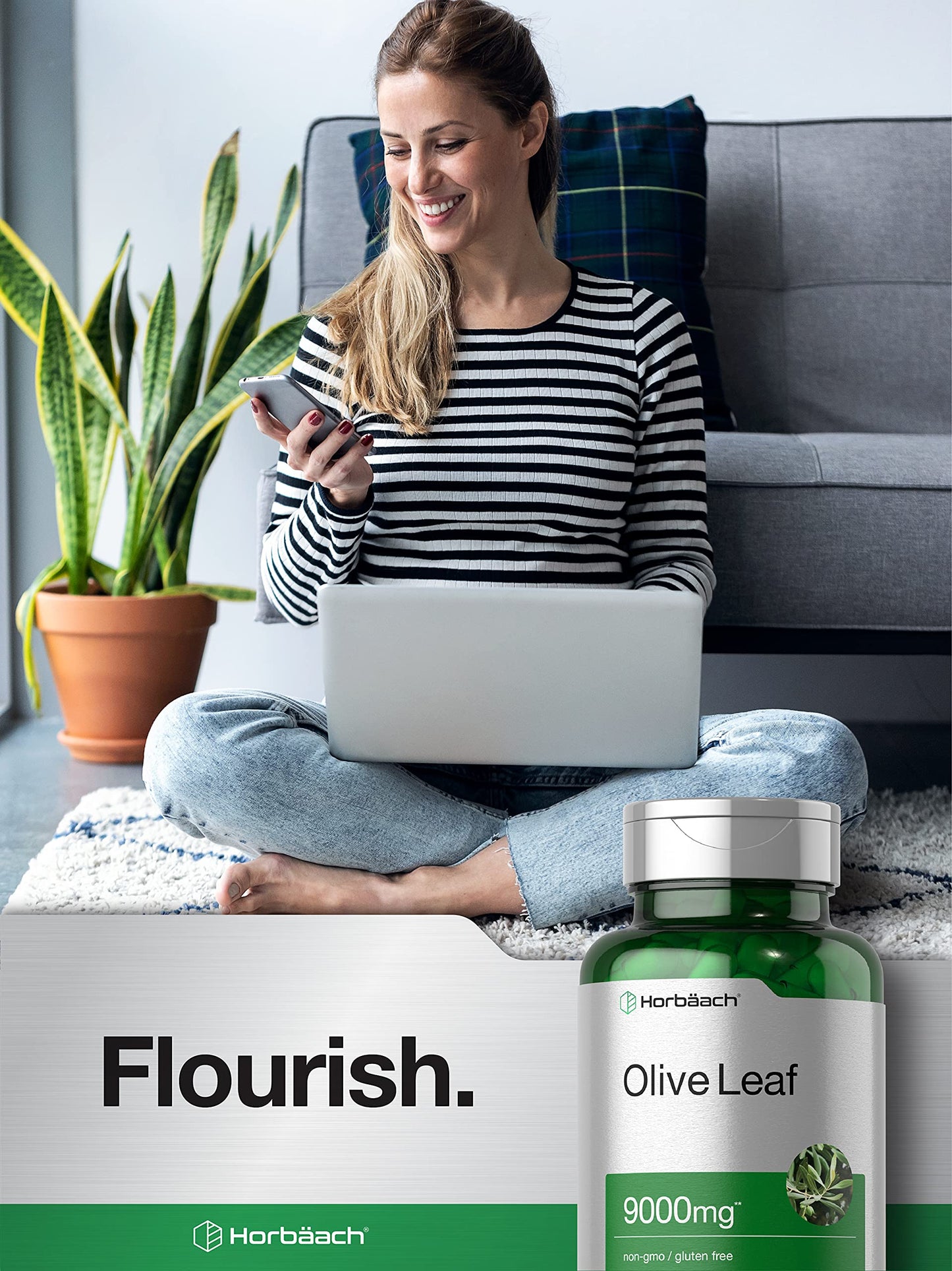 Horbäach Olive Leaf Extract Capsules, 200 Count