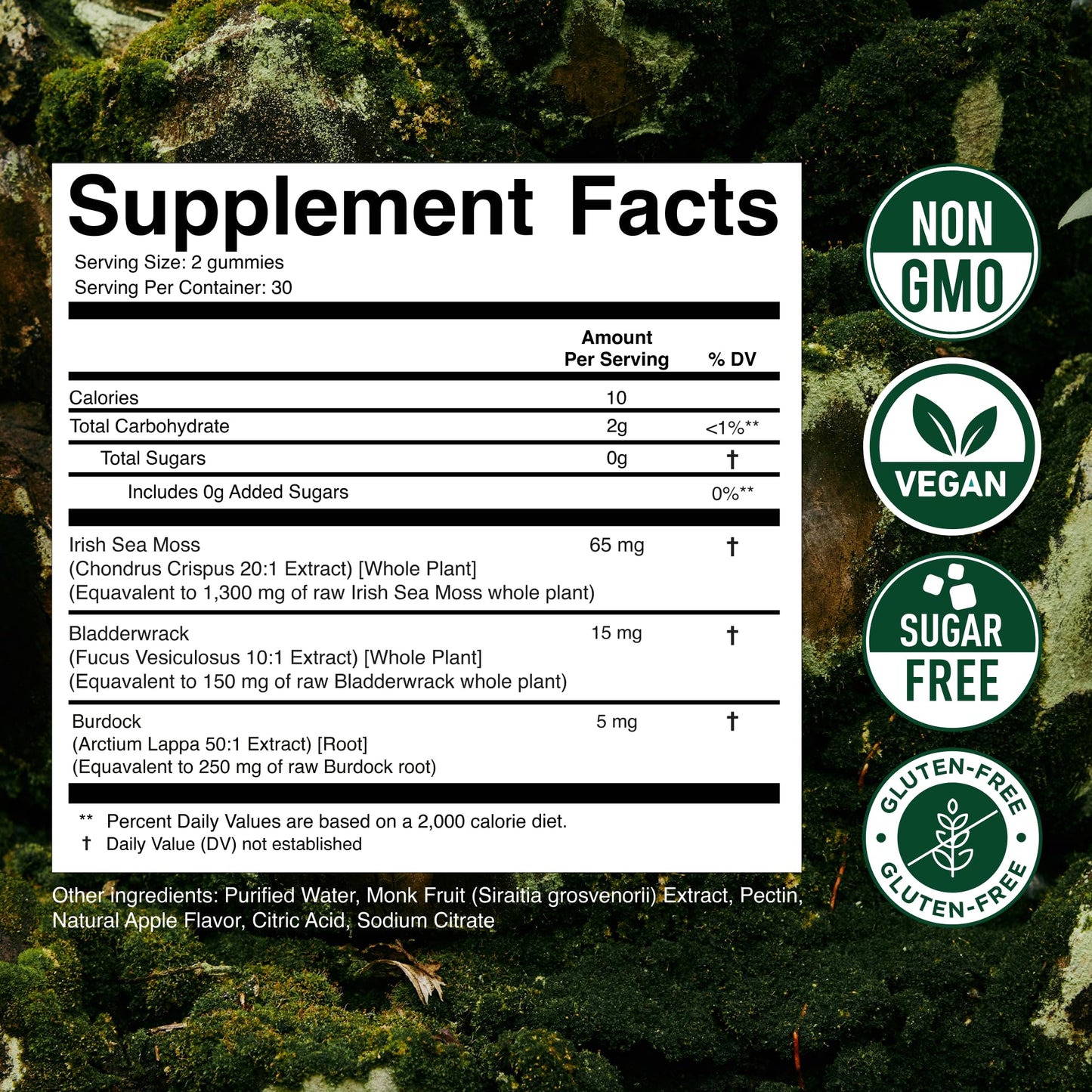 Secret Element Sea Moss Gummies with Bladderwrack & Burdock Root, Apple Flavor, 60 Gummies