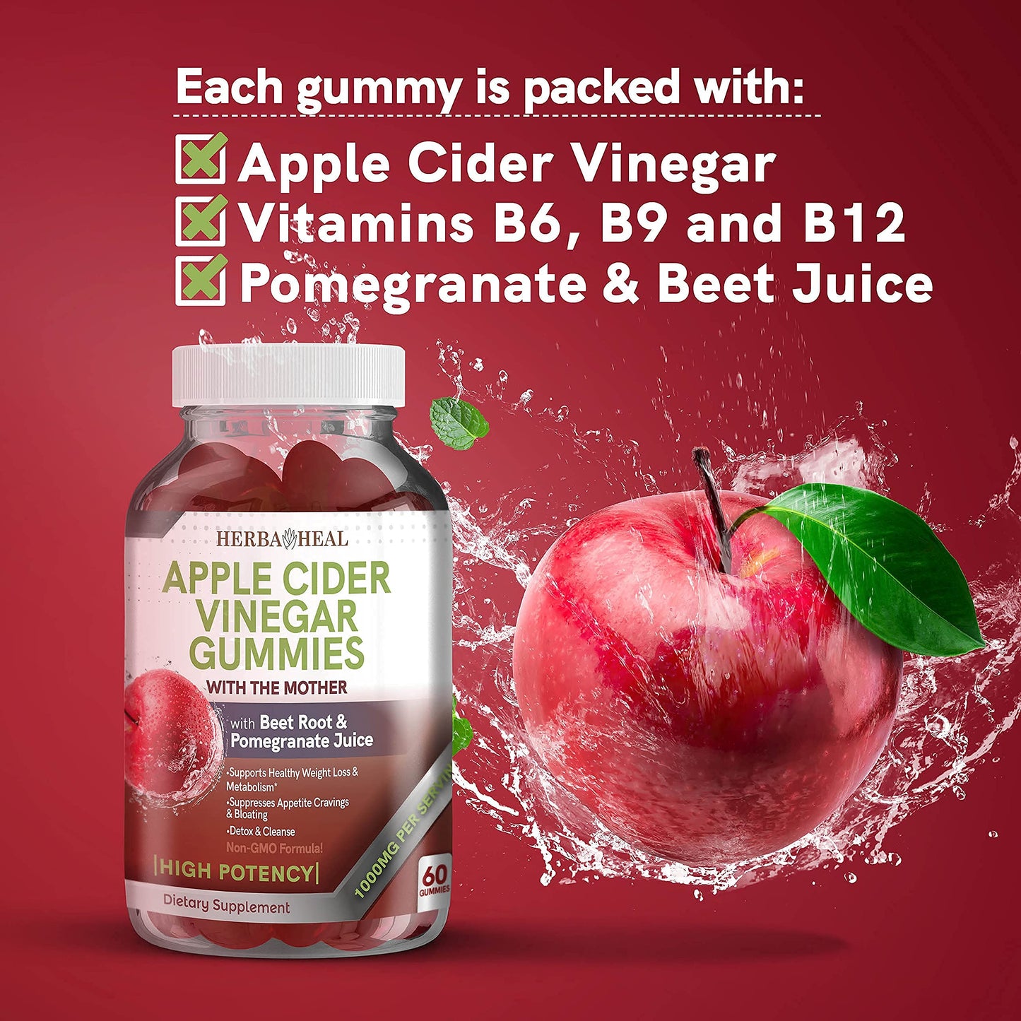 Herba Heal Apple Cider Vinegar Gummies, 60 Count