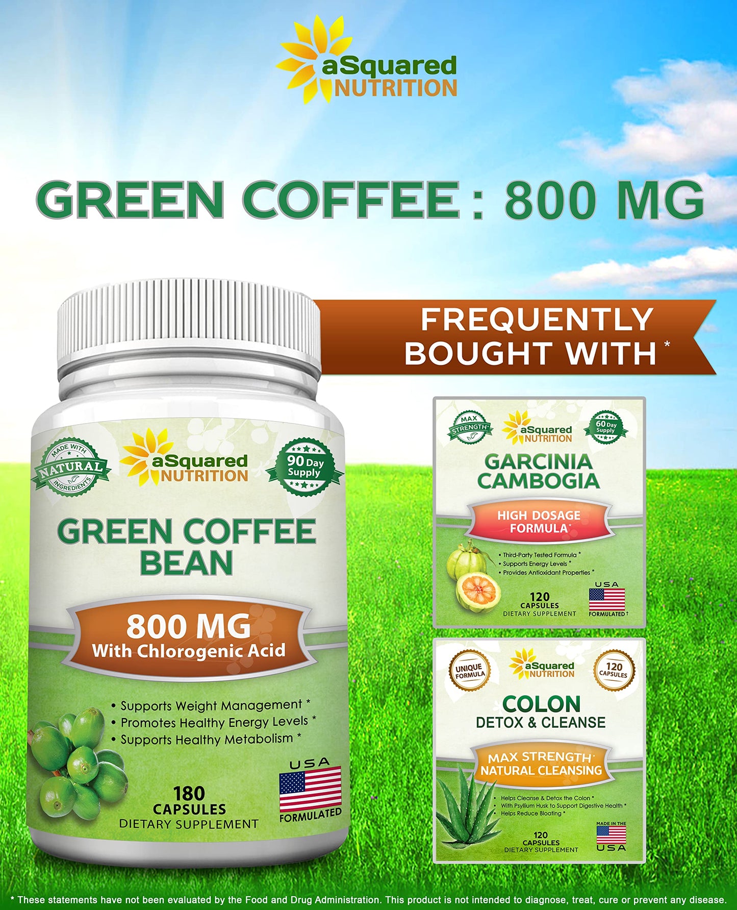 aSquared Nutrition Natural Green Coffee Bean Formula Capsules 180 Capsules
