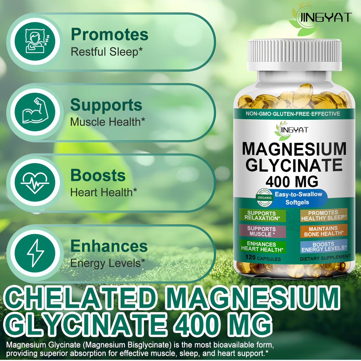 JINGYAT Magnesium Glycinate Softgels 120 Count