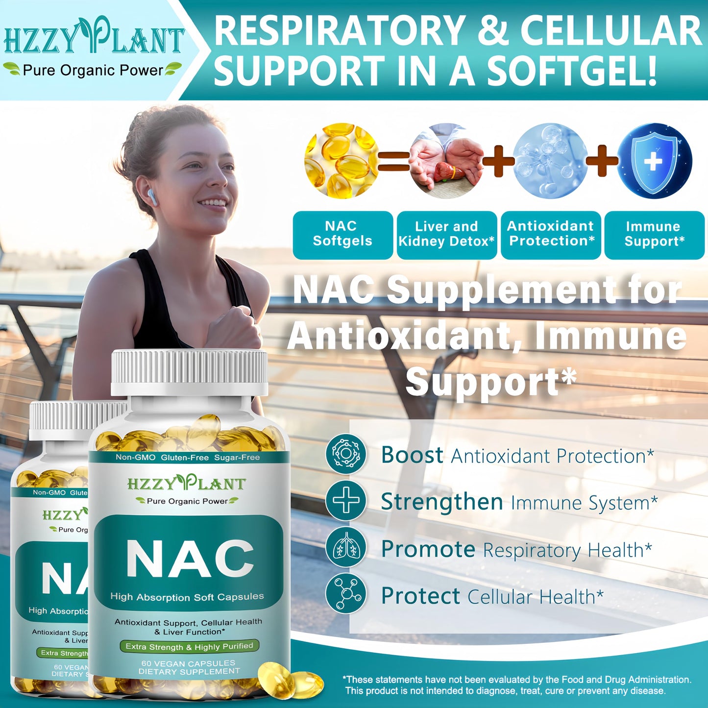 HZZYPLANT NAC Softgels 1200mg 60 Count