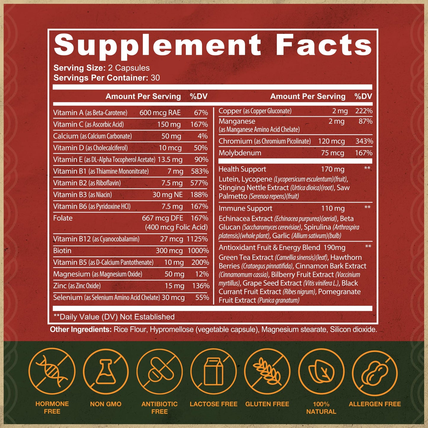 Celtic Hero Daily Multivitamin Complex for Men with B Vitamins Complex, Vitamin A, Vitamin D, Zinc, Selenium, Copper, Strength, Energy and Health Support Supplement, Antioxidant-Rich Vitamins for Men, 60 Capsules