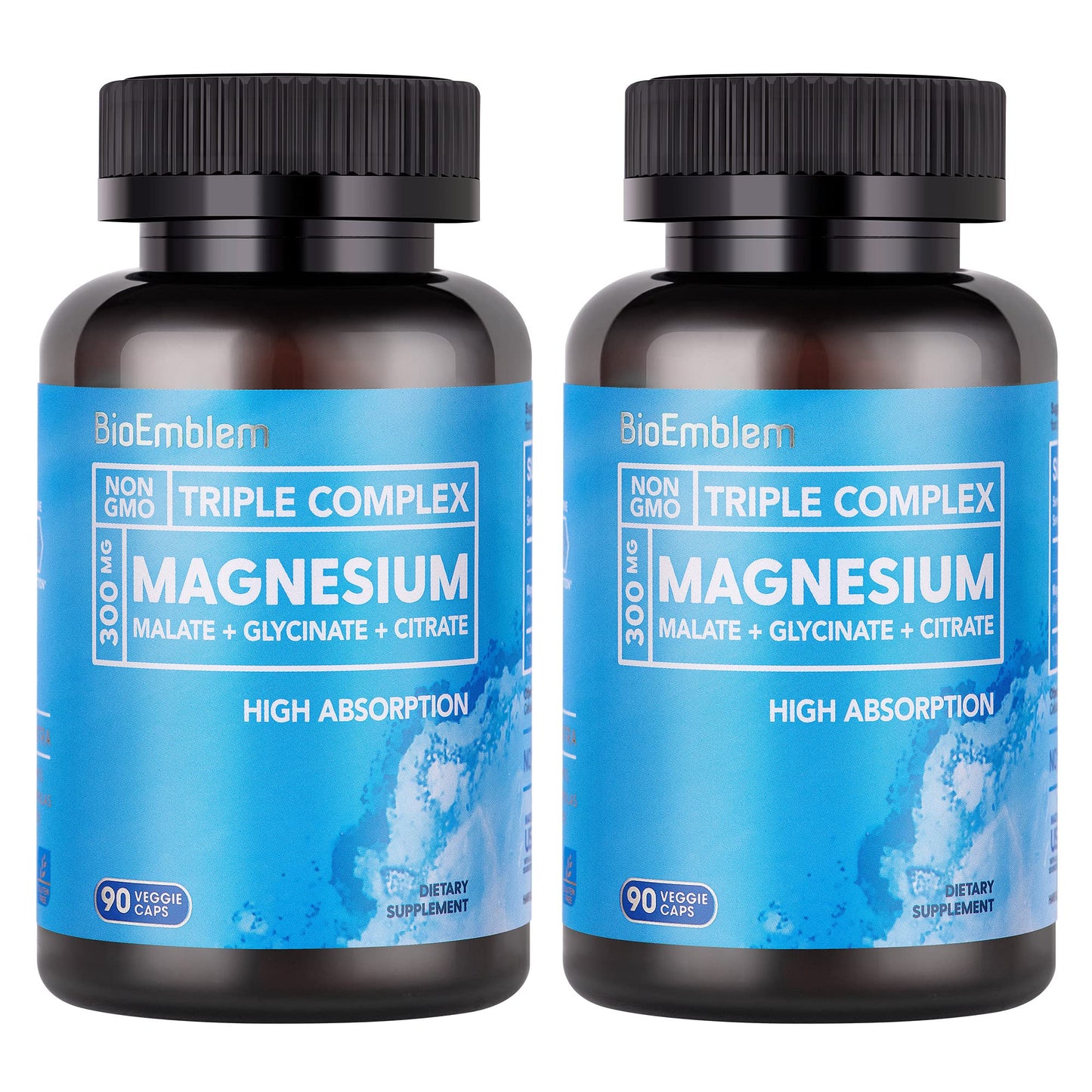 BioEmblem High Absorption Triple Magnesium Complex 300mg Magnesium Glycinate for Nerves, Malate for Energy, Magnesium Supplement for Muscle Health, 180 Capsules